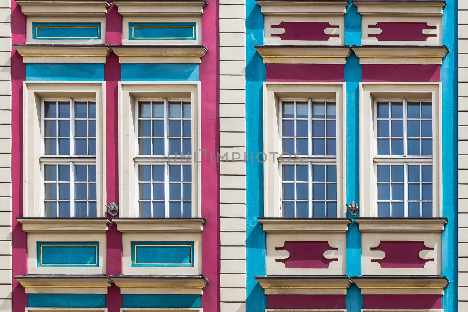 Facade of ancient tenement in the Old Town in Wroclaw, Poland.