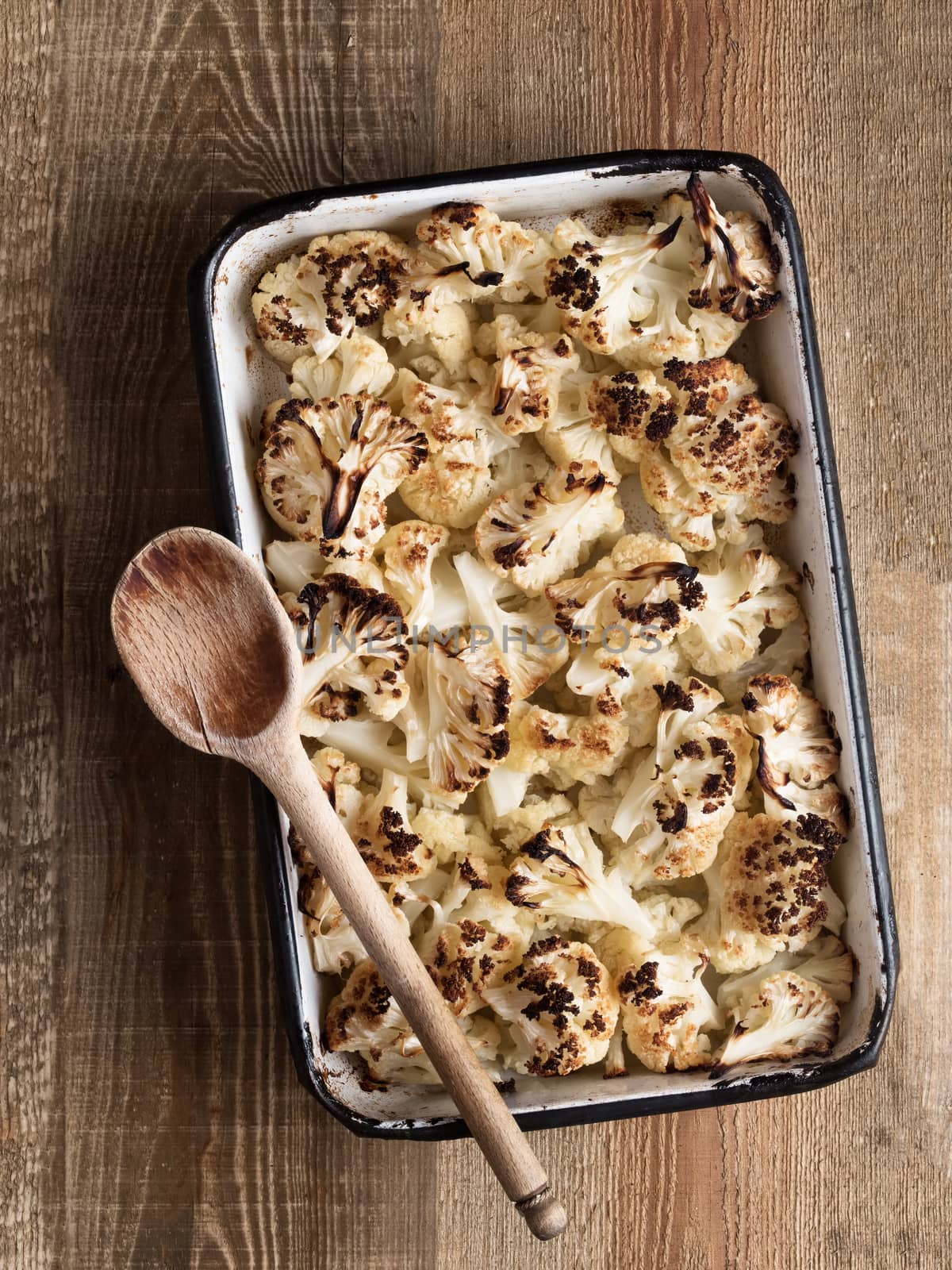 close up of rustic baked cauliflower