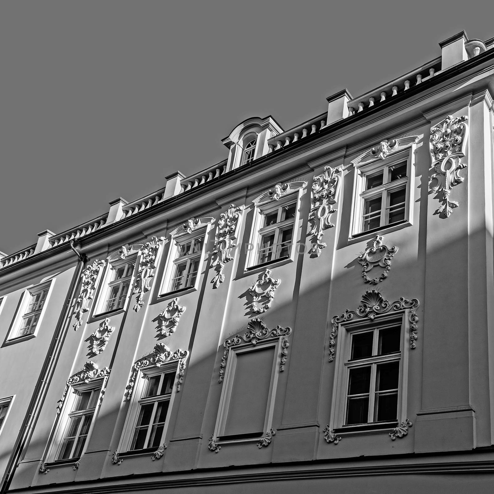 Architectural details on the facade of Art Noveau tenement in Katowice, Silesia region, Poland.