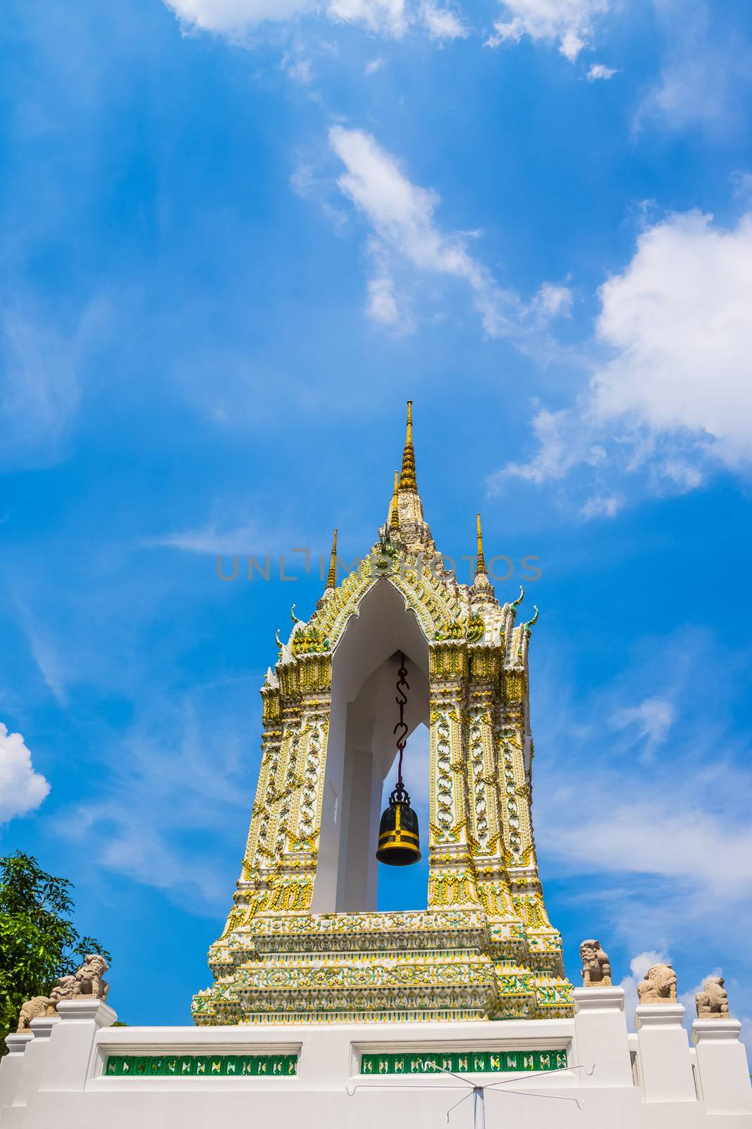 Belfry in the area of the Wat Pho, the Temple of the Reclining Buddha in Bangkok, Thailand.