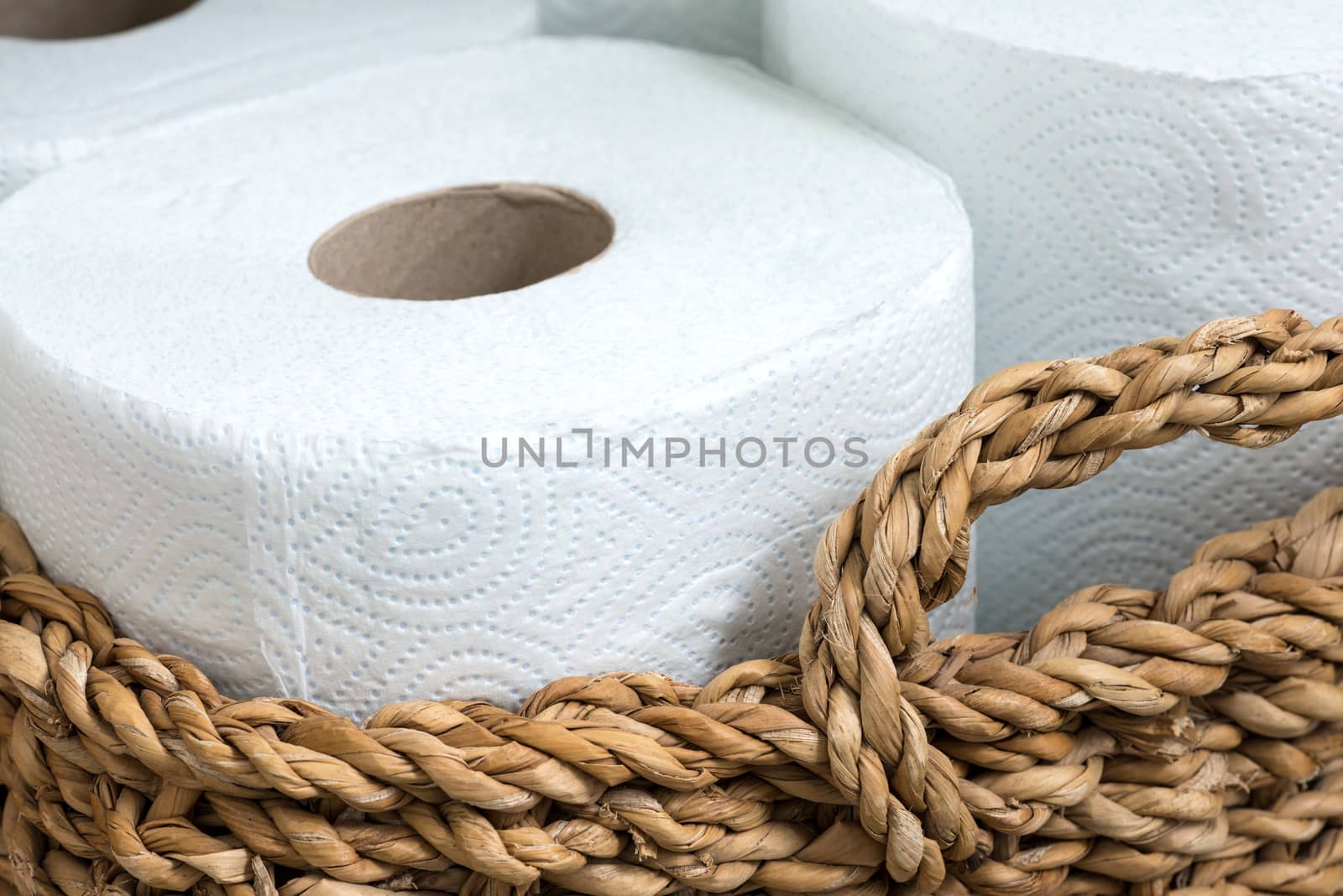 paper towel in a wicker basket