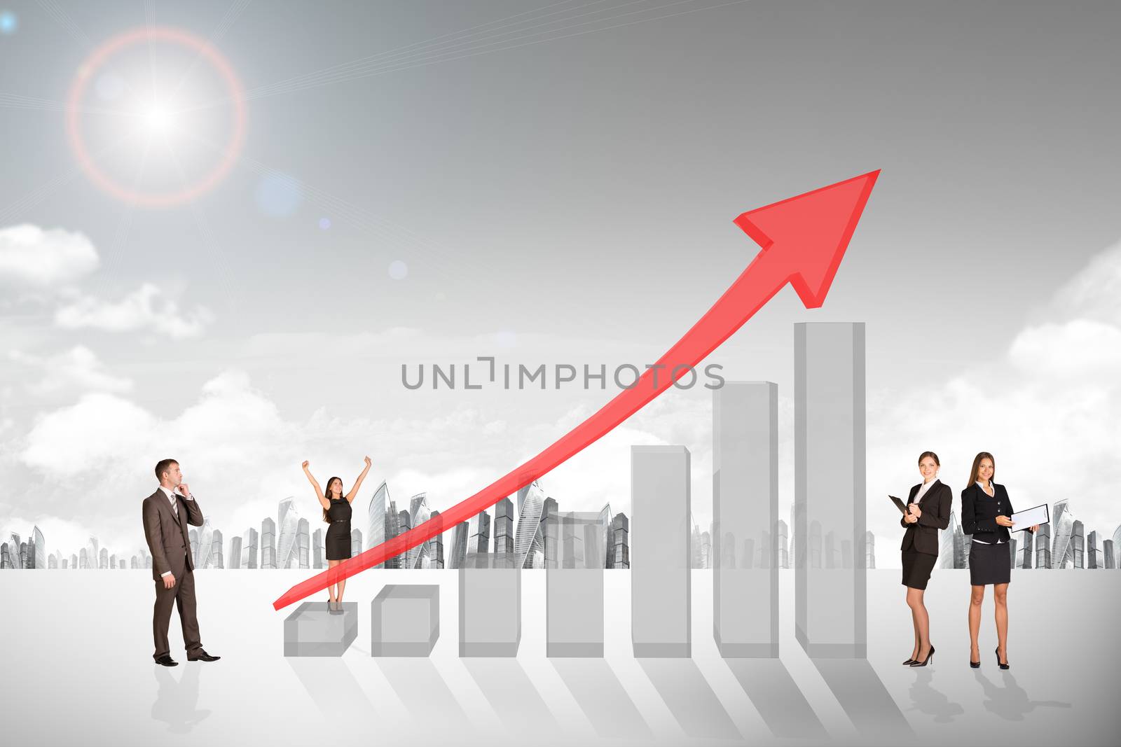 Buisnesspeople with growth graph with city background