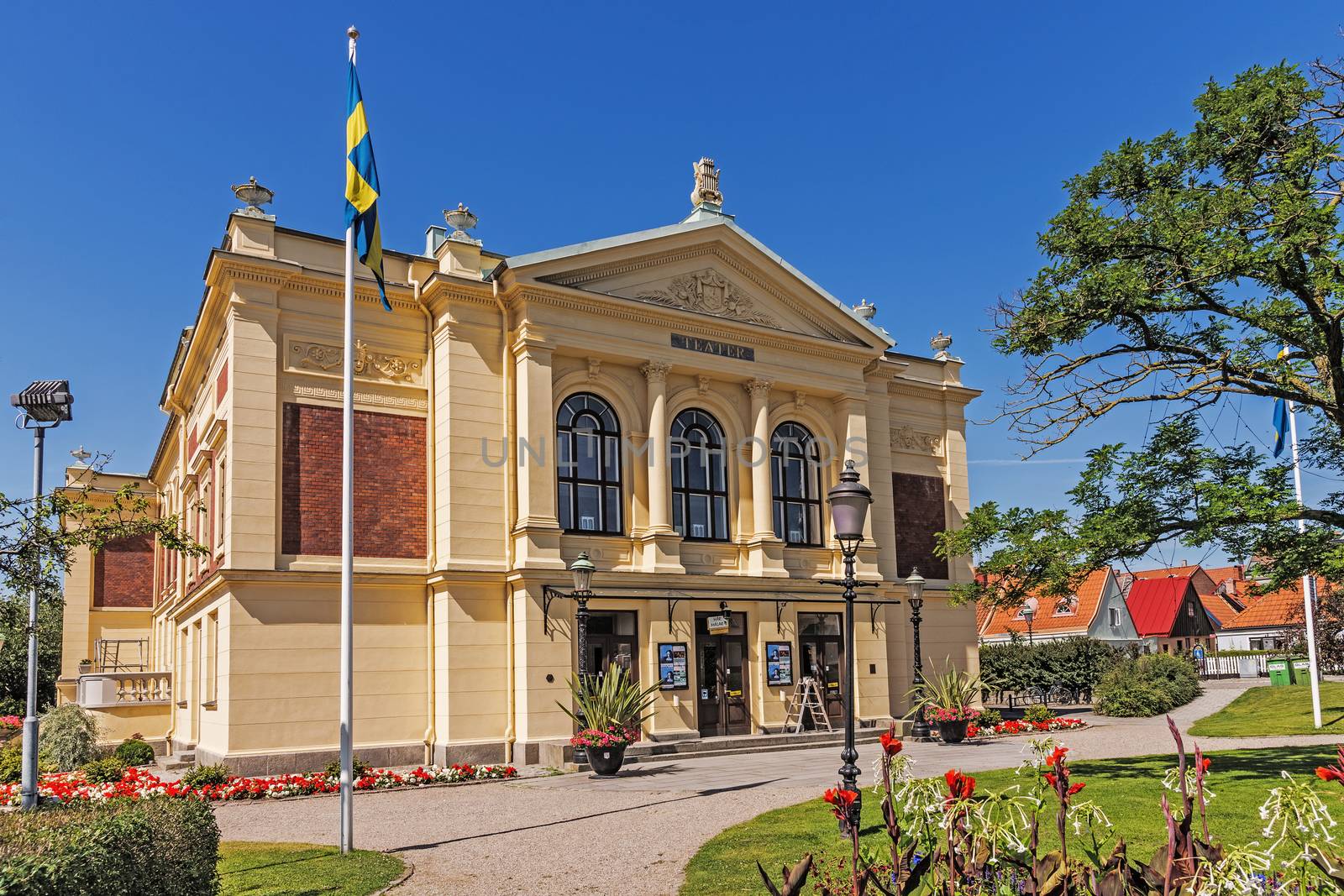 Ystad Theater, beautiful edifice built in 1894 in neoclassical architectural style, designed by  Ystad’s first city architect Peter Boisen.