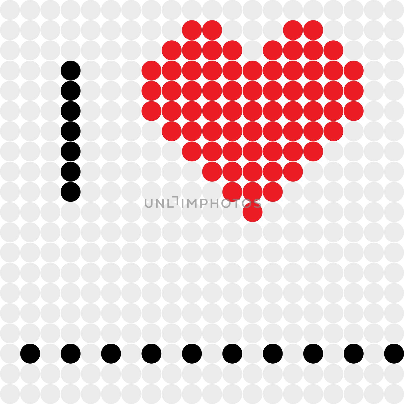 I love, fill in the blanks pixel illustration of a scoreboard composition with digital text and heart shape made of dots