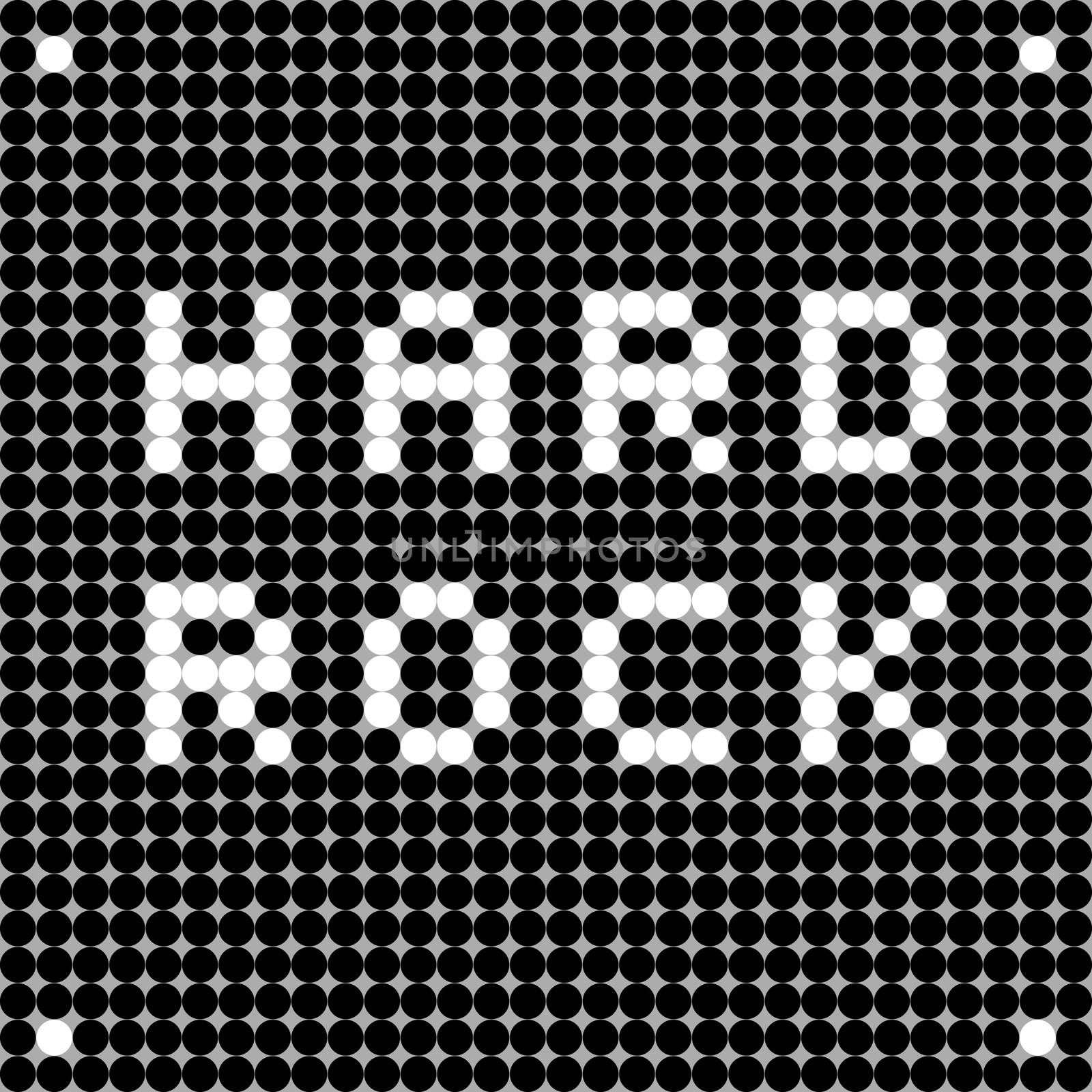 Hard rock music banner, pixel illustration of a scoreboard composition with digital text made of dots