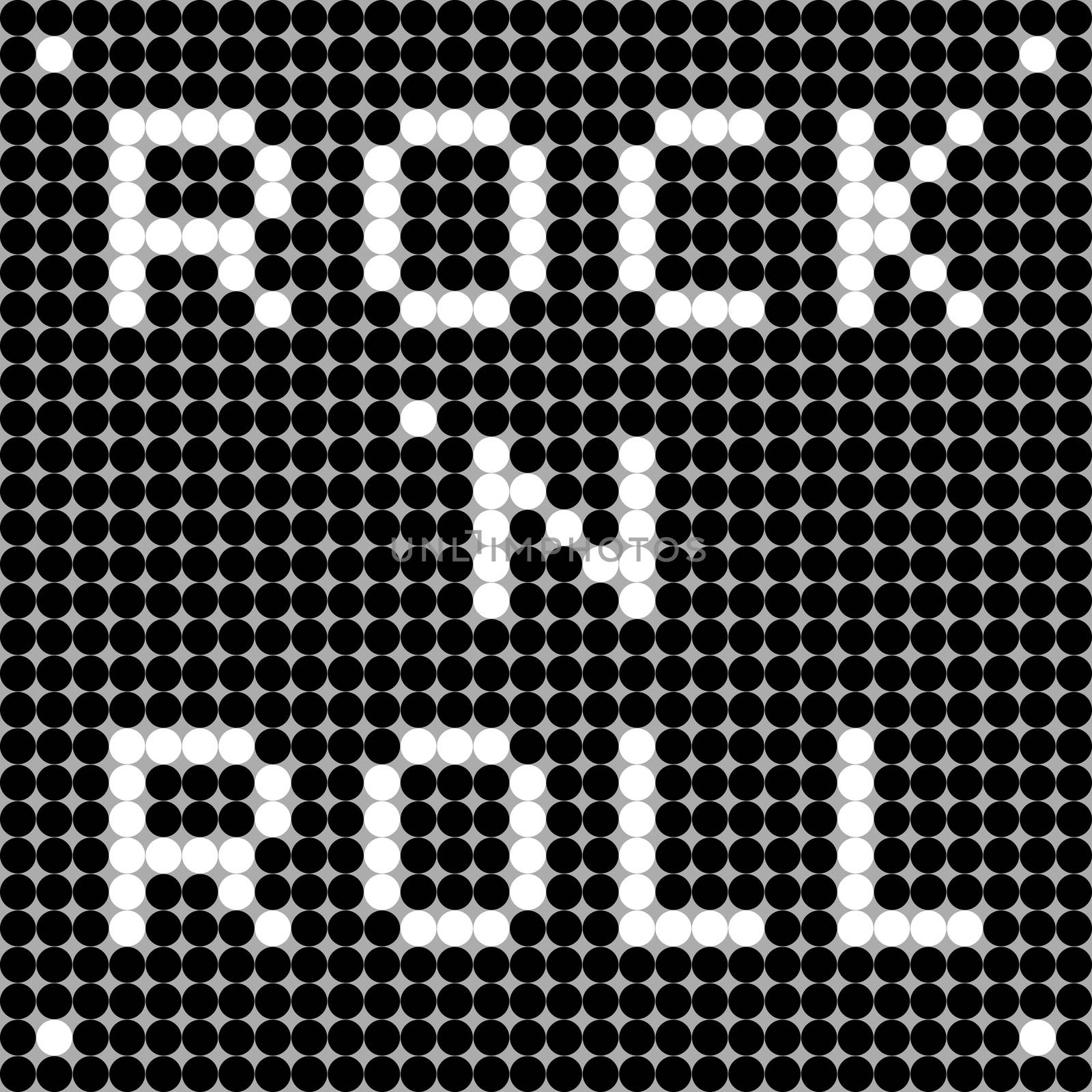 Rock n' roll card, pixel illustration of a scoreboard composition with digital text made of dots