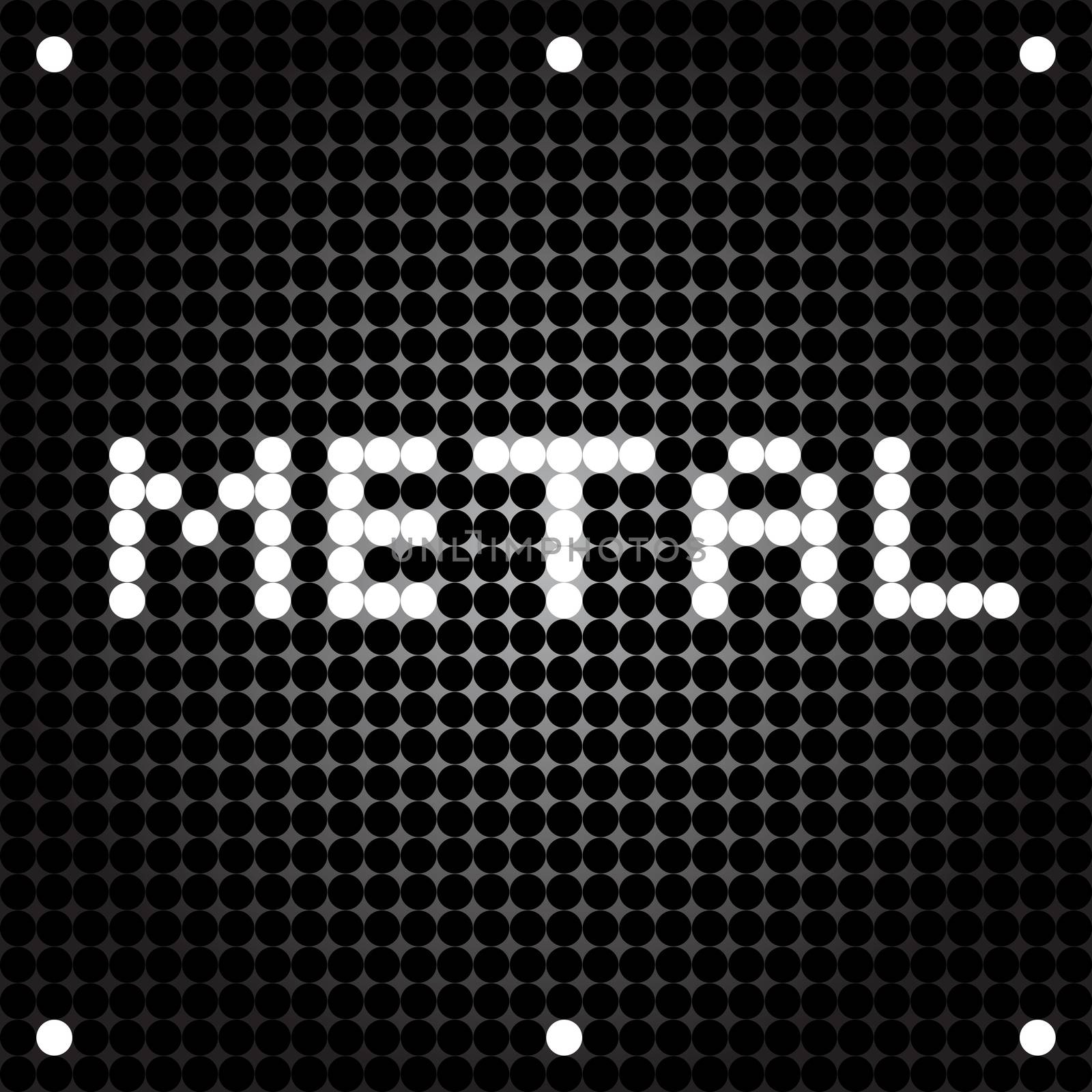 Metal music card, pixel illustration of a scoreboard composition with digital text made of dots