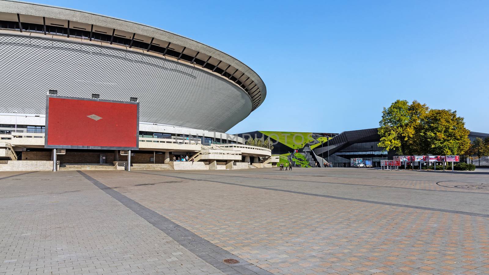 Sports hall Spodek in Katowice built in the shape of a flying saucer in the early seventies of the 20th century. Arena hosted FIVB Volleyball Men's World Championship in 2014.