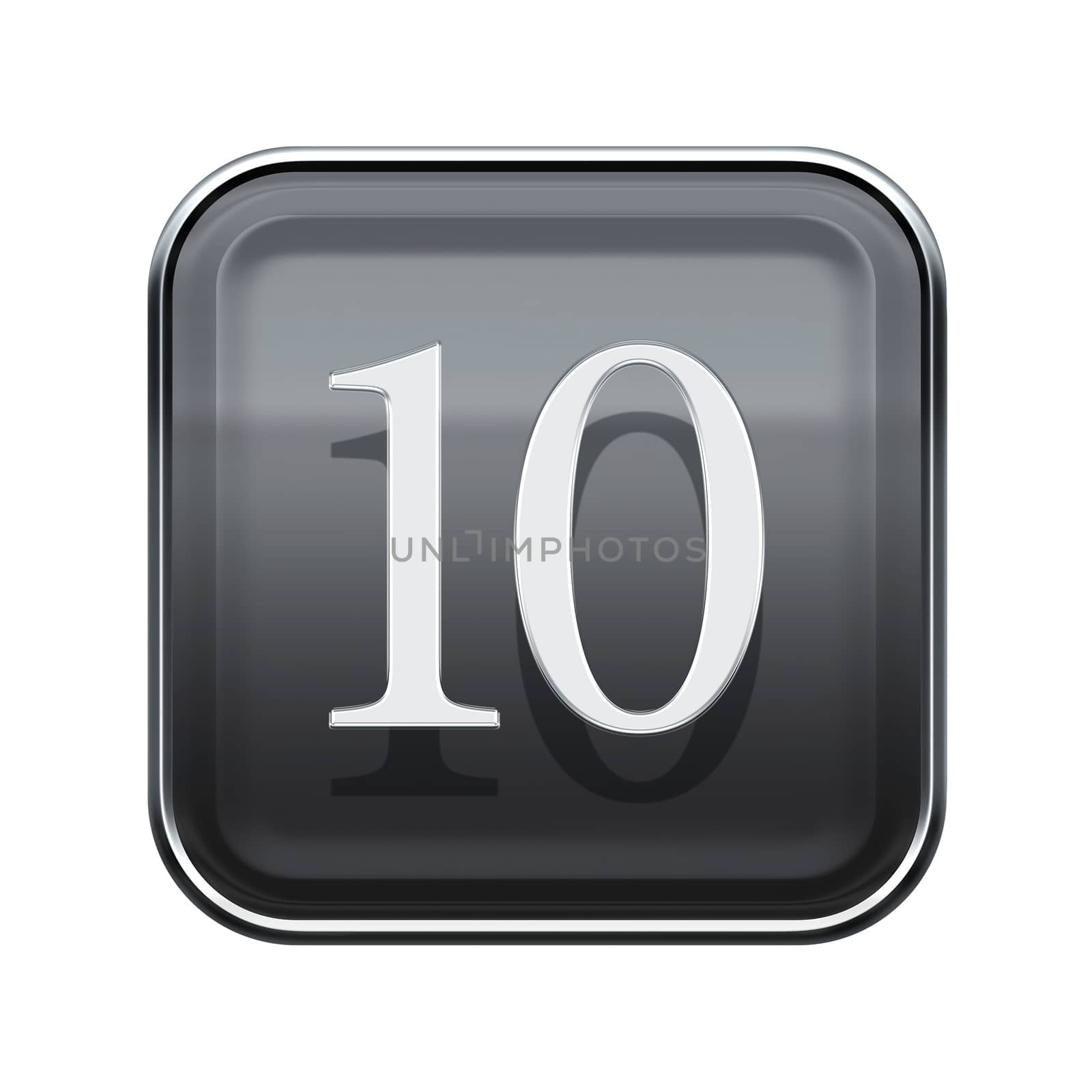 Number ten icon grey glossy, isolated on white background