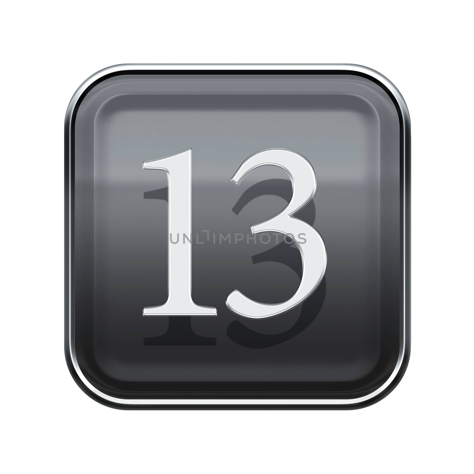 Thirteen icon grey glossy, isolated on white background