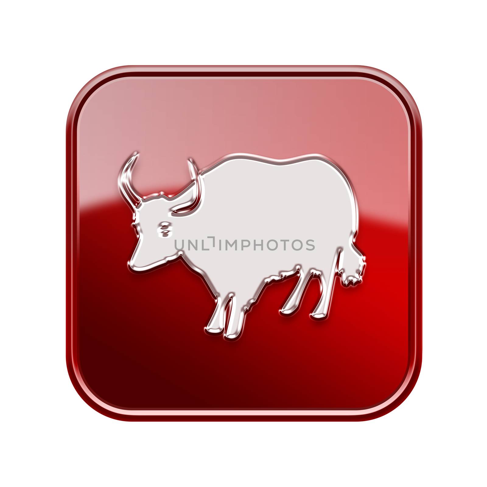  Ox Zodiac icon red, isolated on white background.