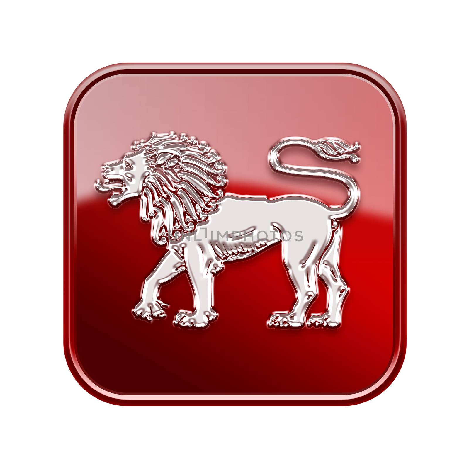 Lion zodiac icon red, isolated on white background