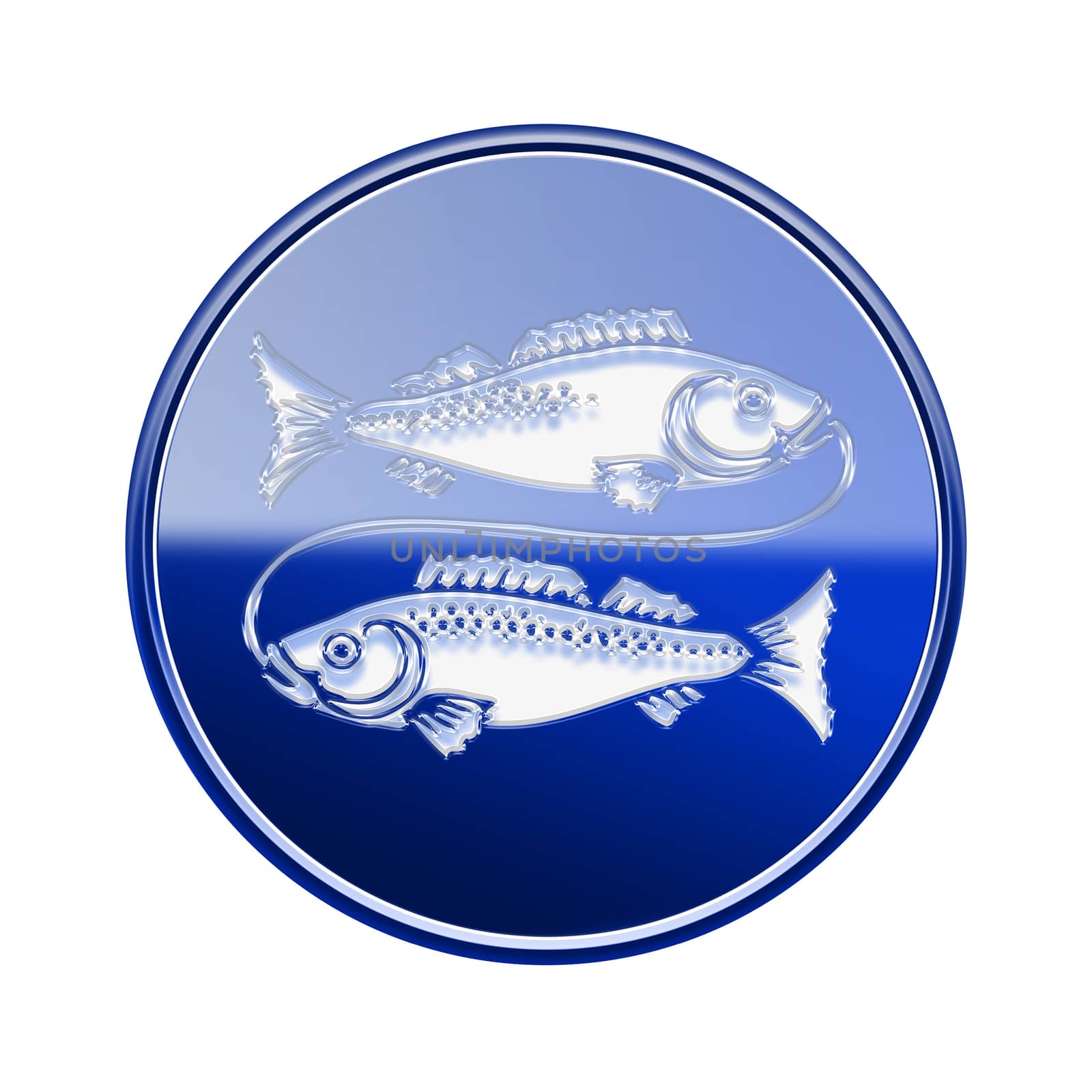 Pisces zodiac icon blue, isolated on white background