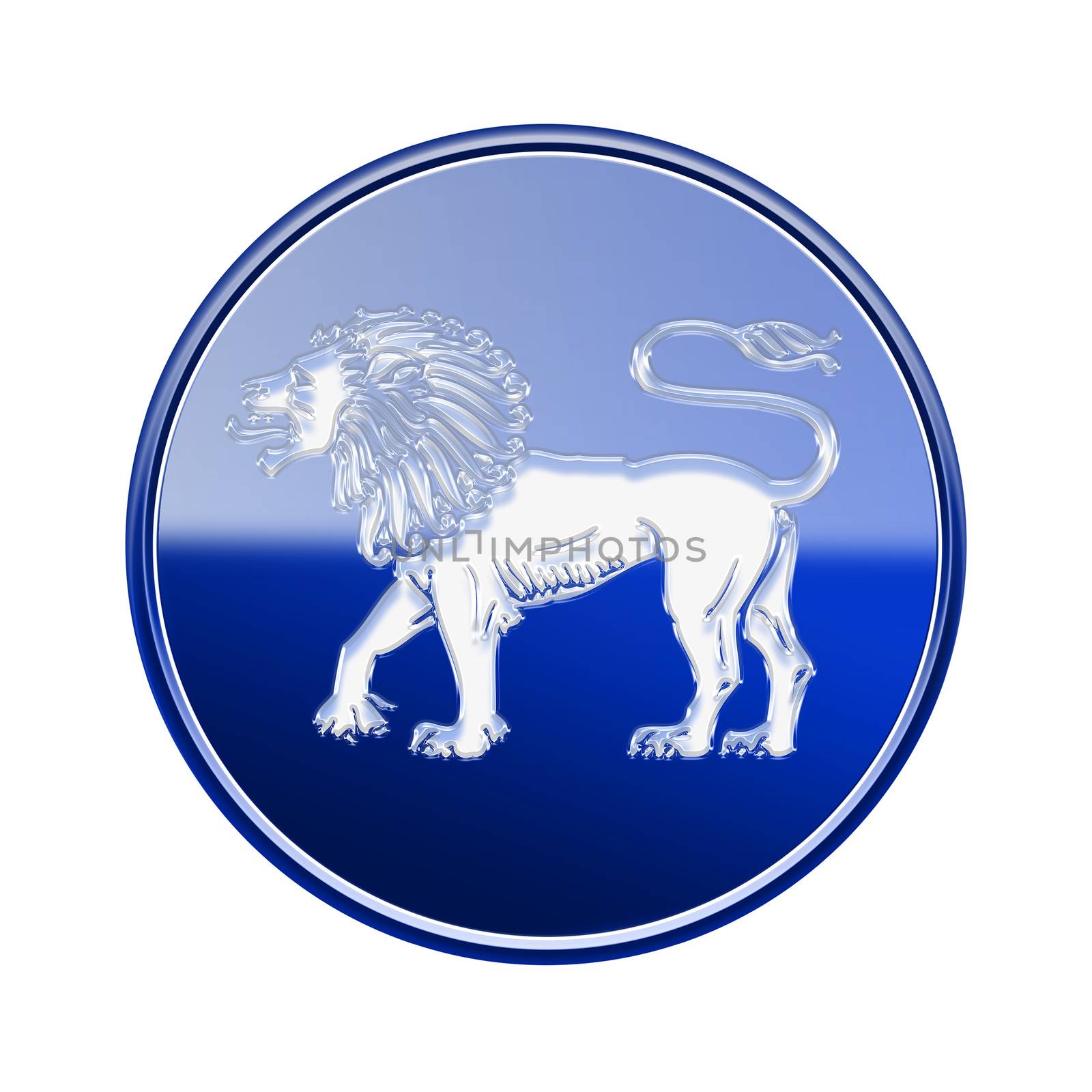 Lion zodiac icon blue, isolated on white background