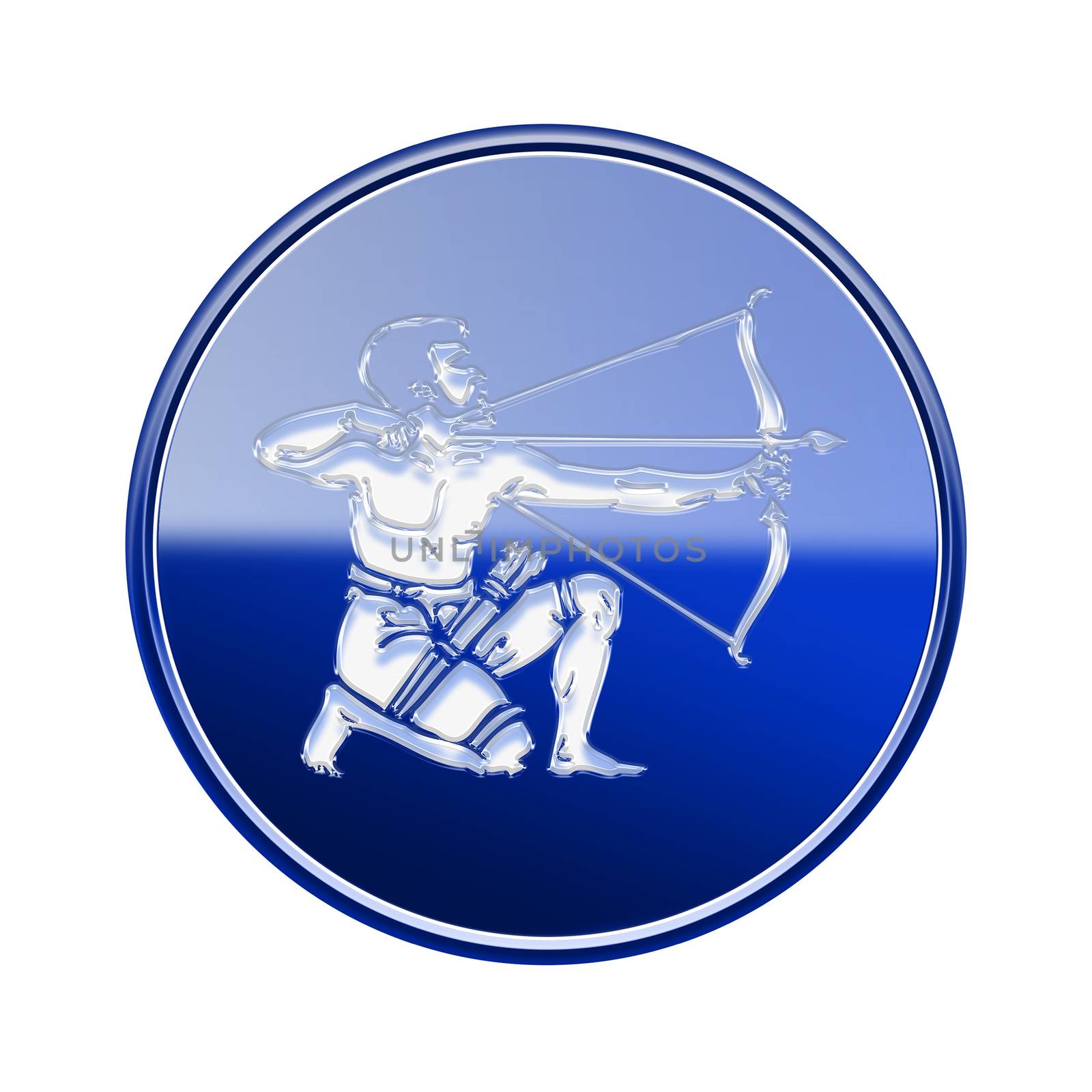 Sagittarius zodiac icon blue, isolated on white background