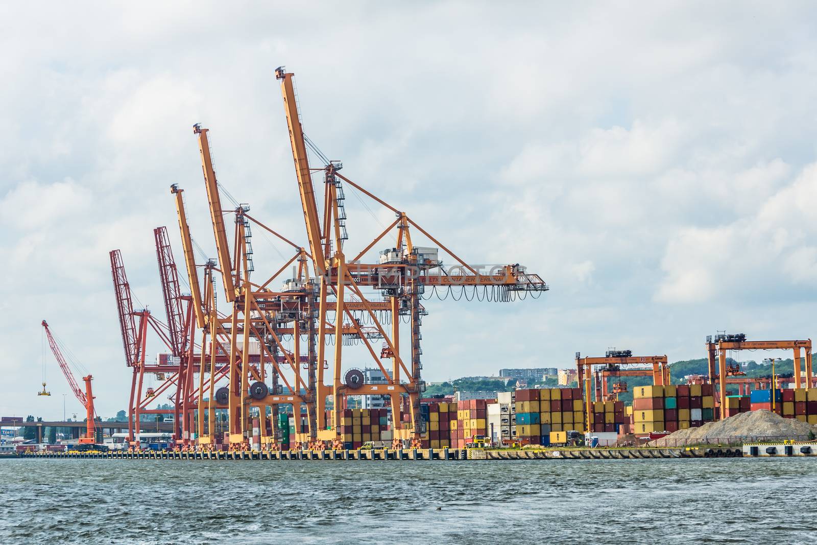 Cargo containers terminal, on July 10, 2013, in the Port of Gdynia - the third largest seaport in Poland, specialized in handling containers, ro-ro and ferry transport.