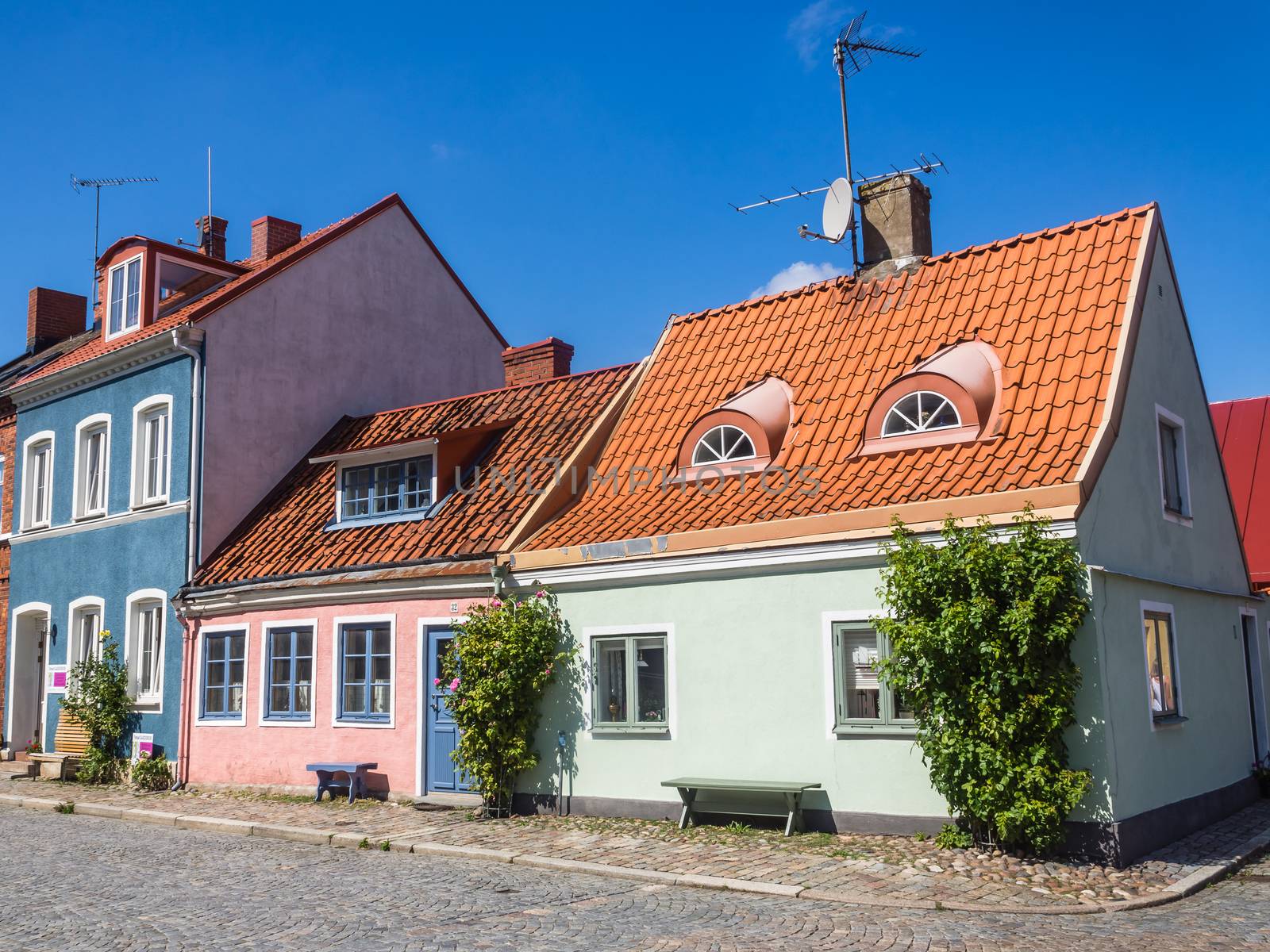 Cityscape of Ystad. City founded in 11th century is a busy ferry port and the place of action of well-known novels by Henning Mankell with detective Wallander.
