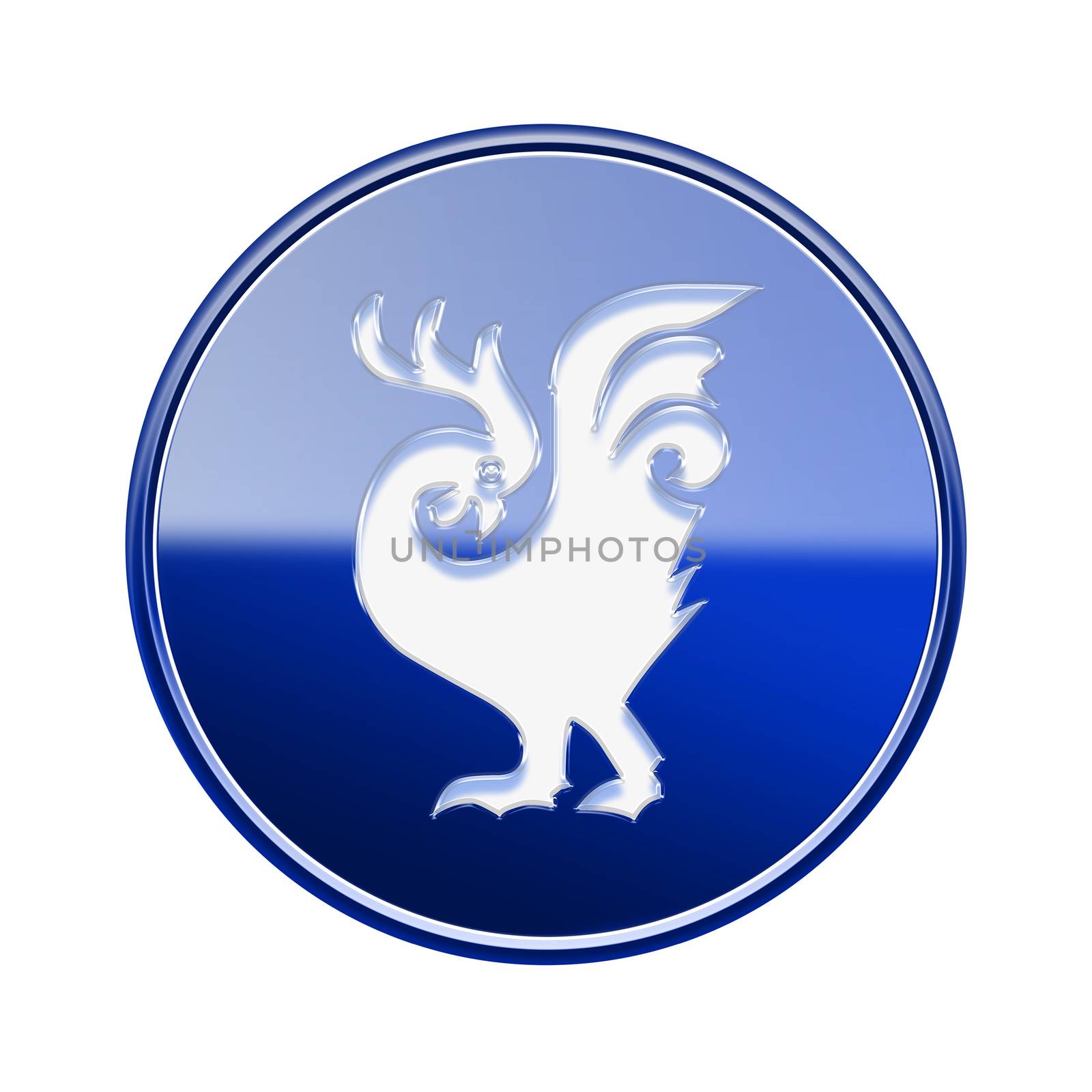 Cock Zodiac icon blue, isolated on white background.