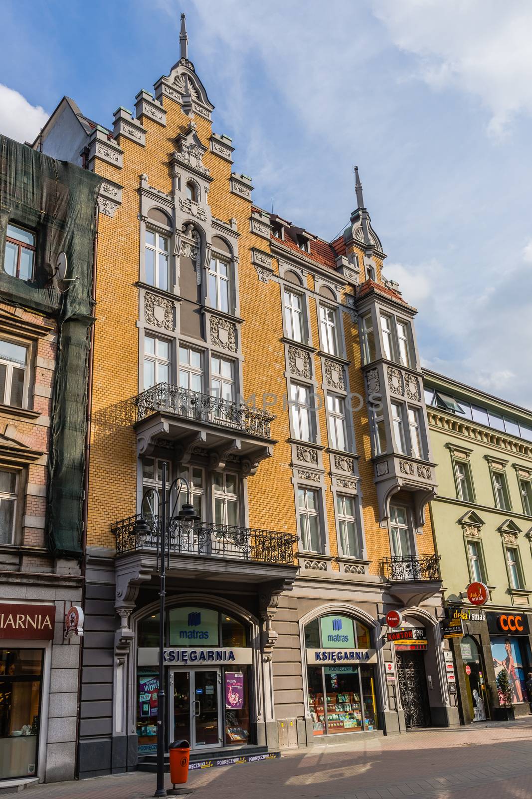Ancient tenement at Stawowa street in the very downtown of Katowice. Built in 1896 in the style of Historicism, designed by Ignatz Grunfeld, German architect of Jewish origin.