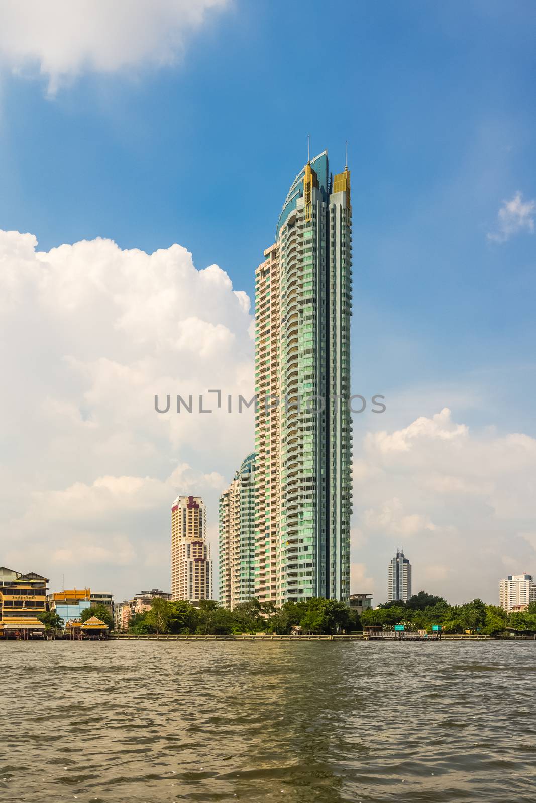 Watermark Chaophraya River condominium. Modern residential complex, a new landmark of Bangkok on the most splendid curve of the Chaophraya River.