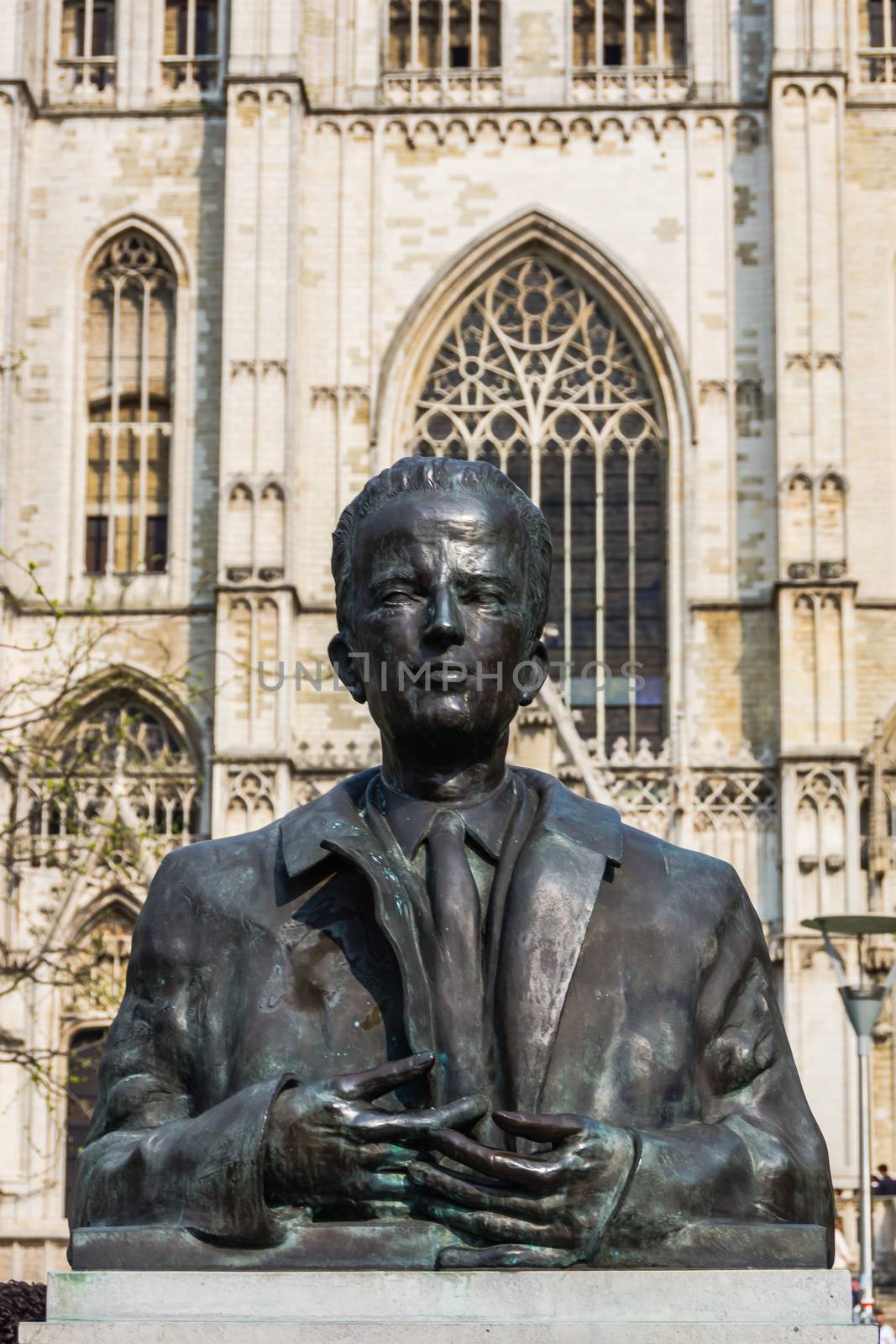 Monument to King Baudouin in front of the St. Michael and Gudula Cathedral in Brussels, on May 2, 2013. The Belgian monarch King Baudouin's reign lasted for 43 years, from 1950 until 1993.