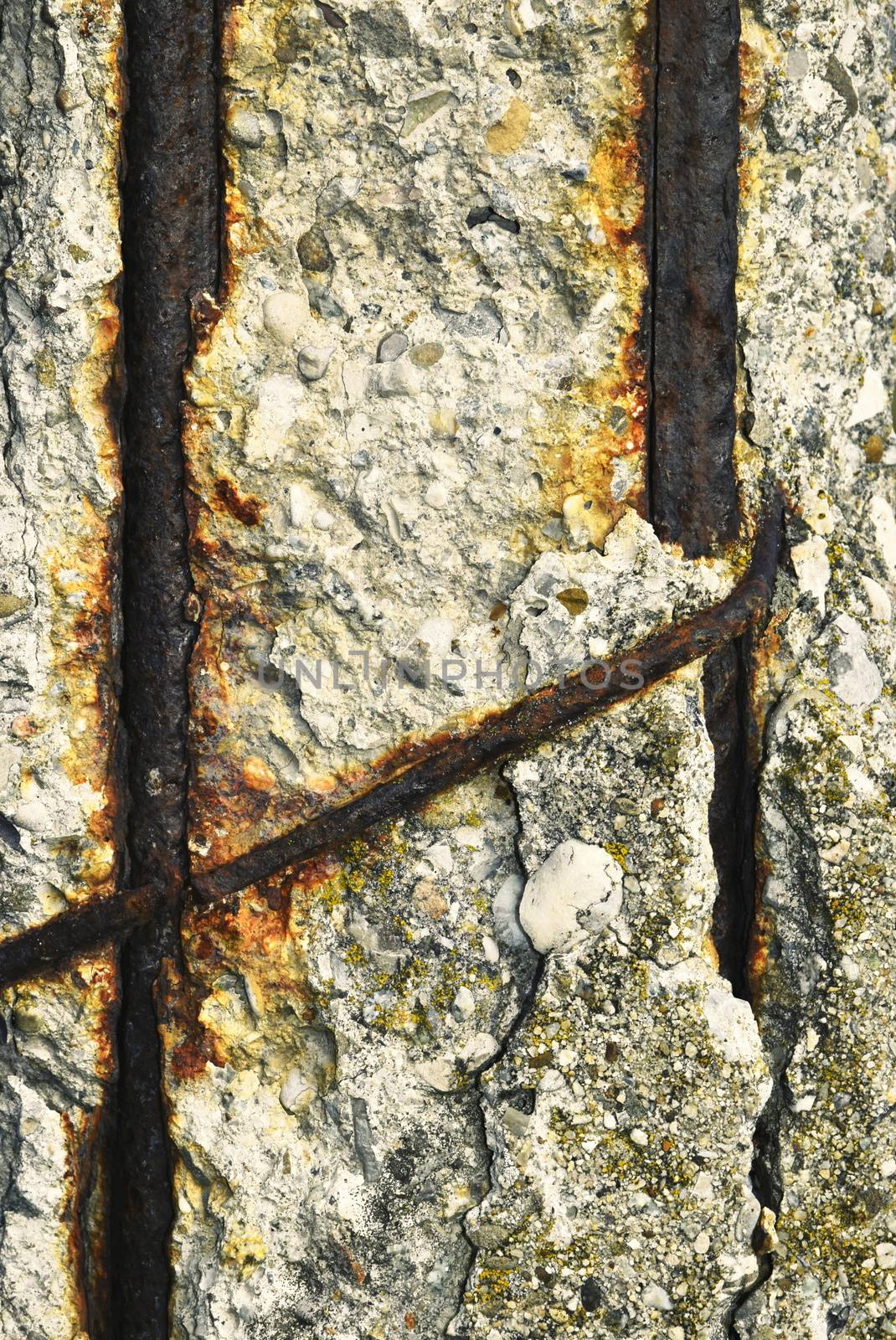 abstract background or texture rusty iron rods in concrete