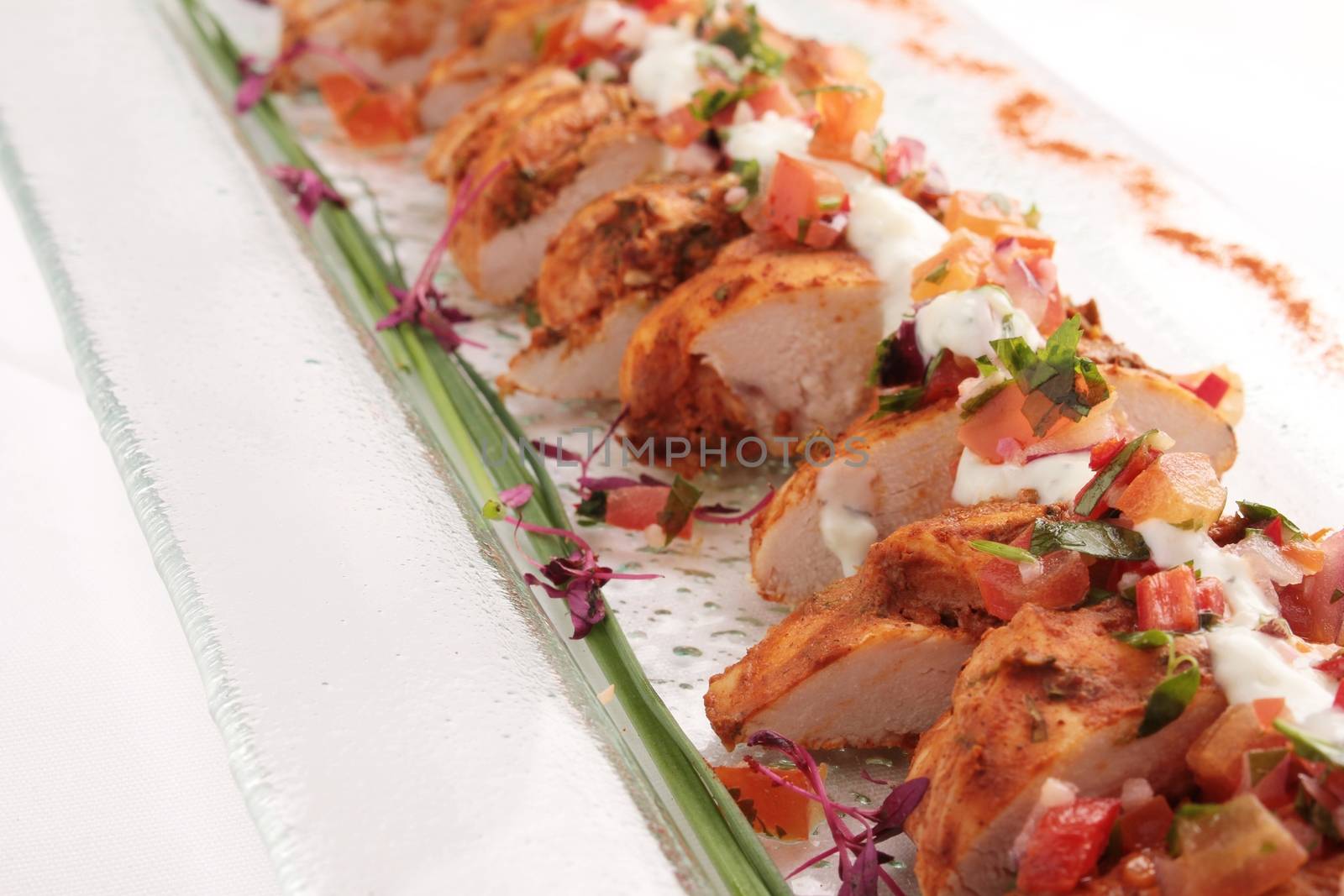 sliced chicken tikka platter