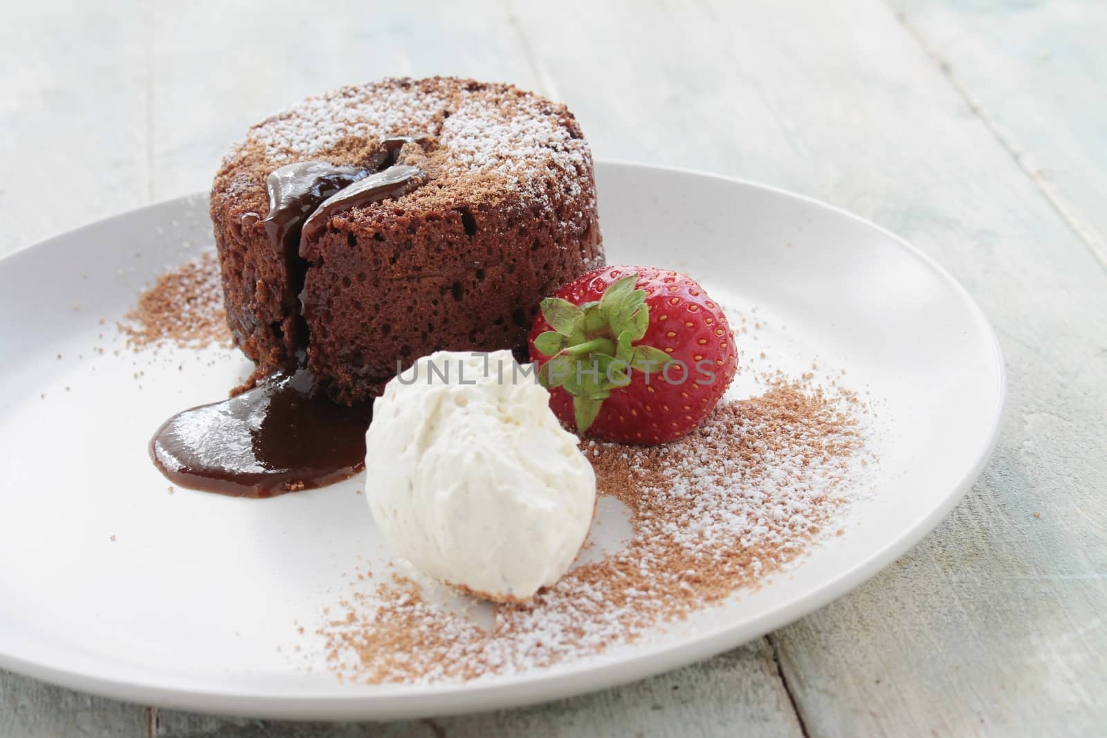 plated chocolate fondant cake 