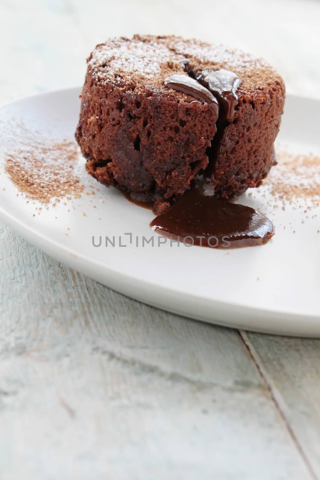 plated chocolate fondant cake 