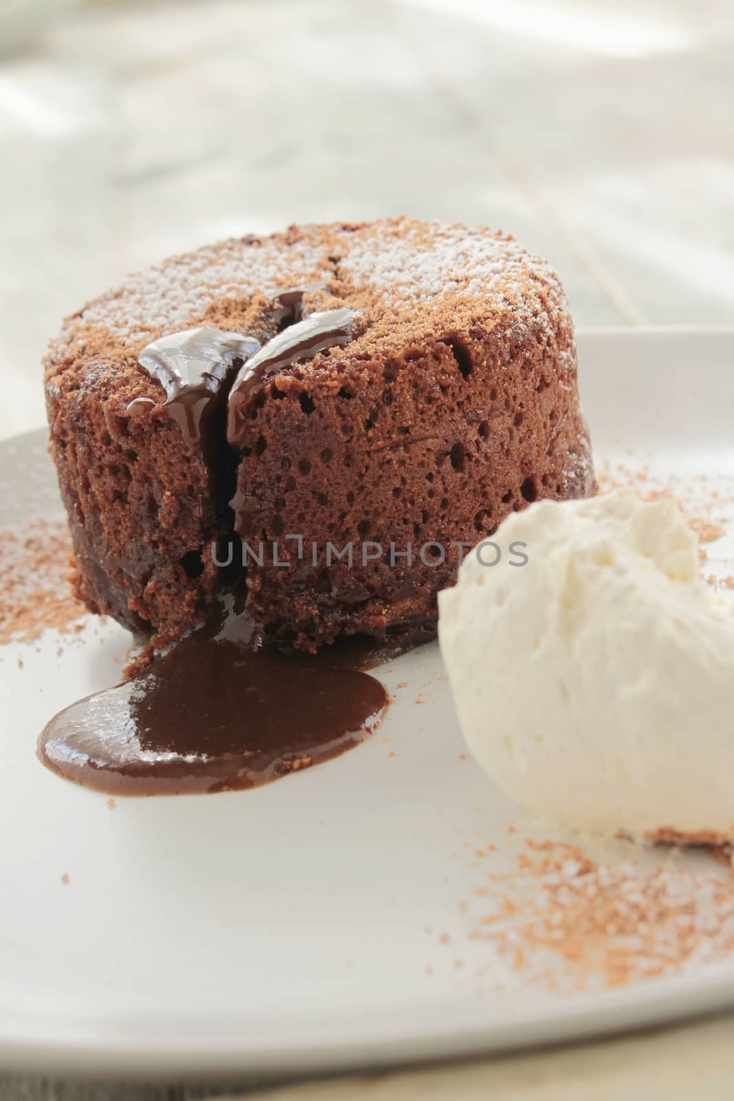 plated chocolate fondant cake 