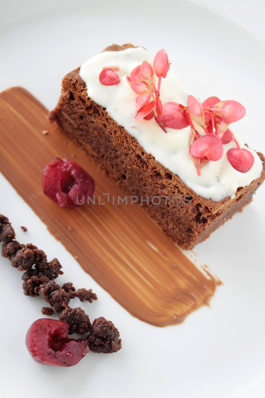 chocolate brownie plated dessert