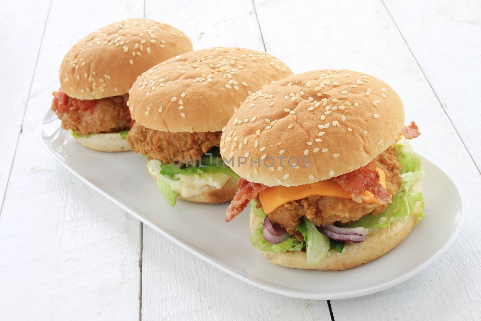 chicken burger plated meal