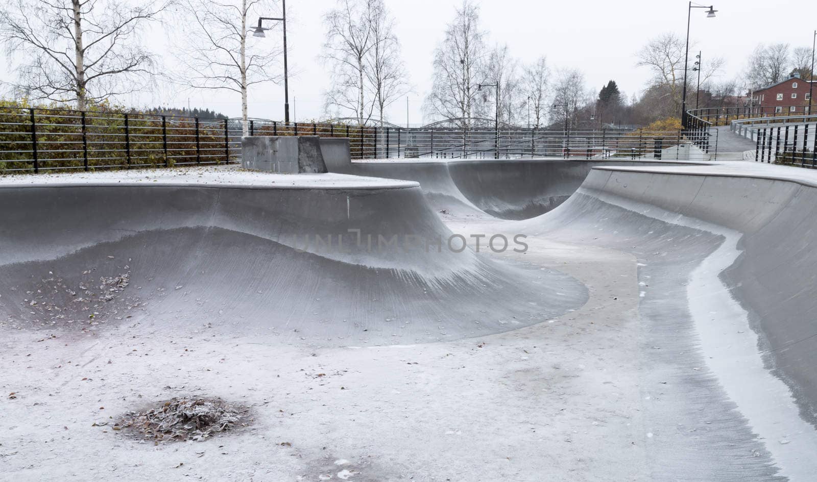 Skate Park in Autumn with frost.