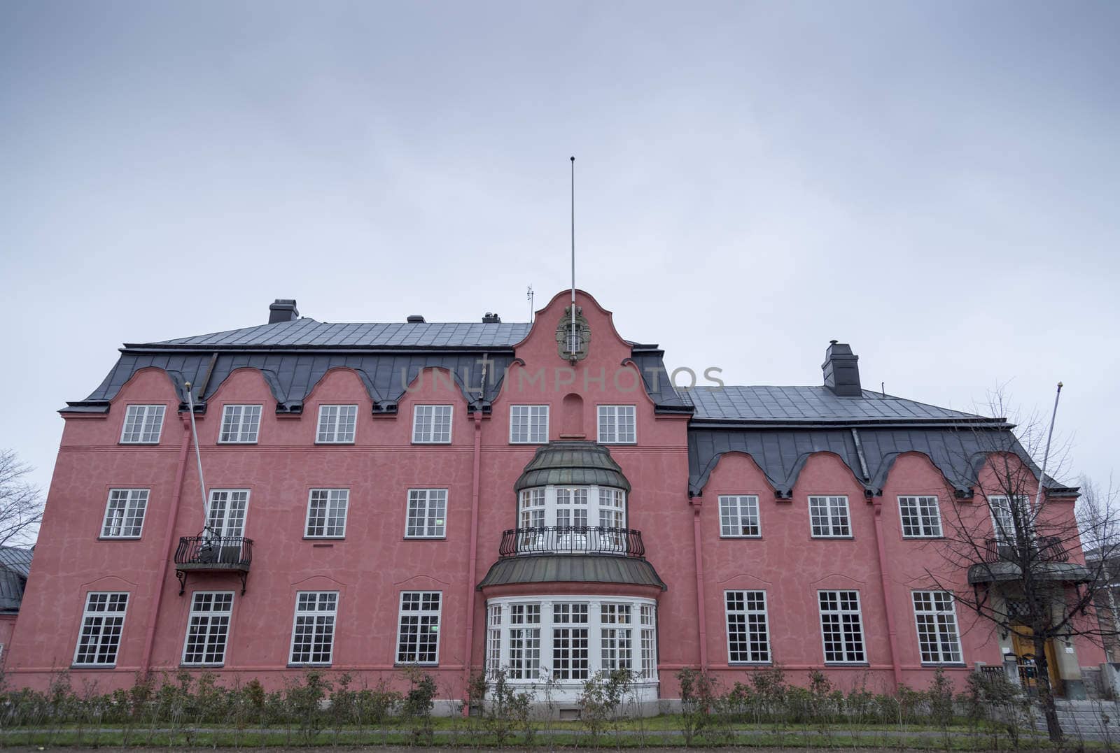 The Scharinska Villa in Umeå, Sweden with cloudy sky in autumn.