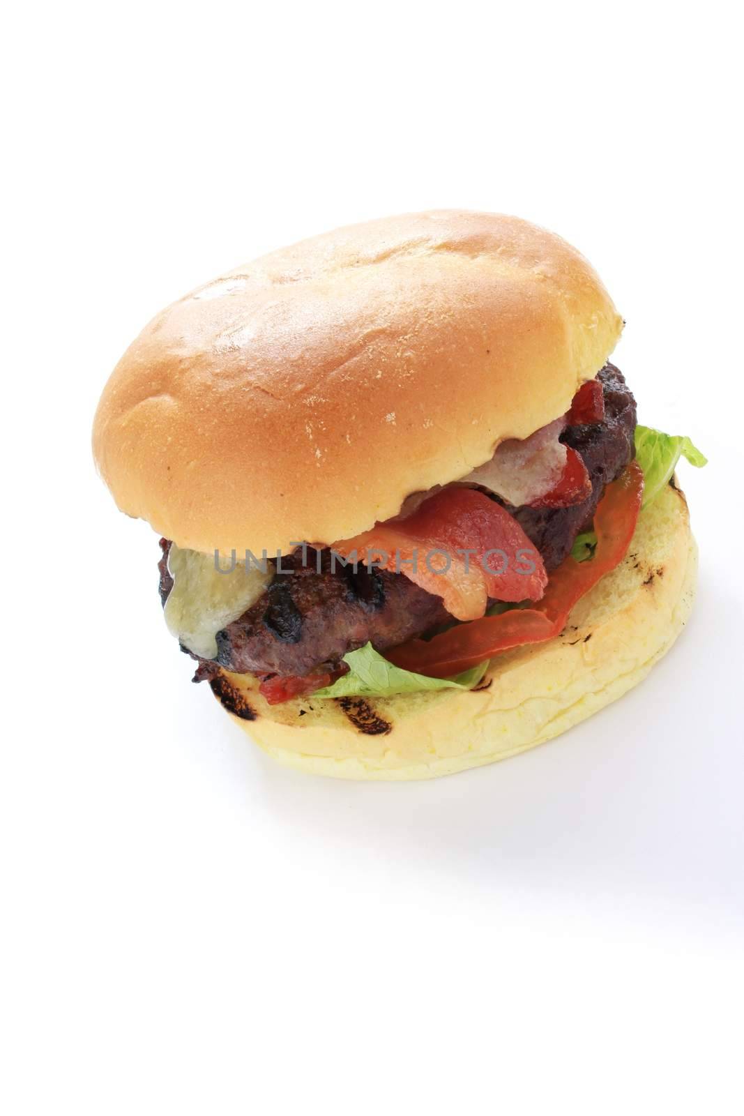 cbacon and cheese burger in brioche bun