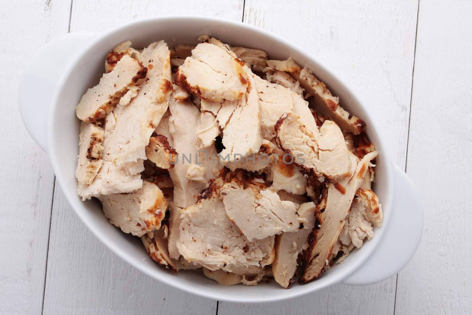 roast pulled chicken in serving dish