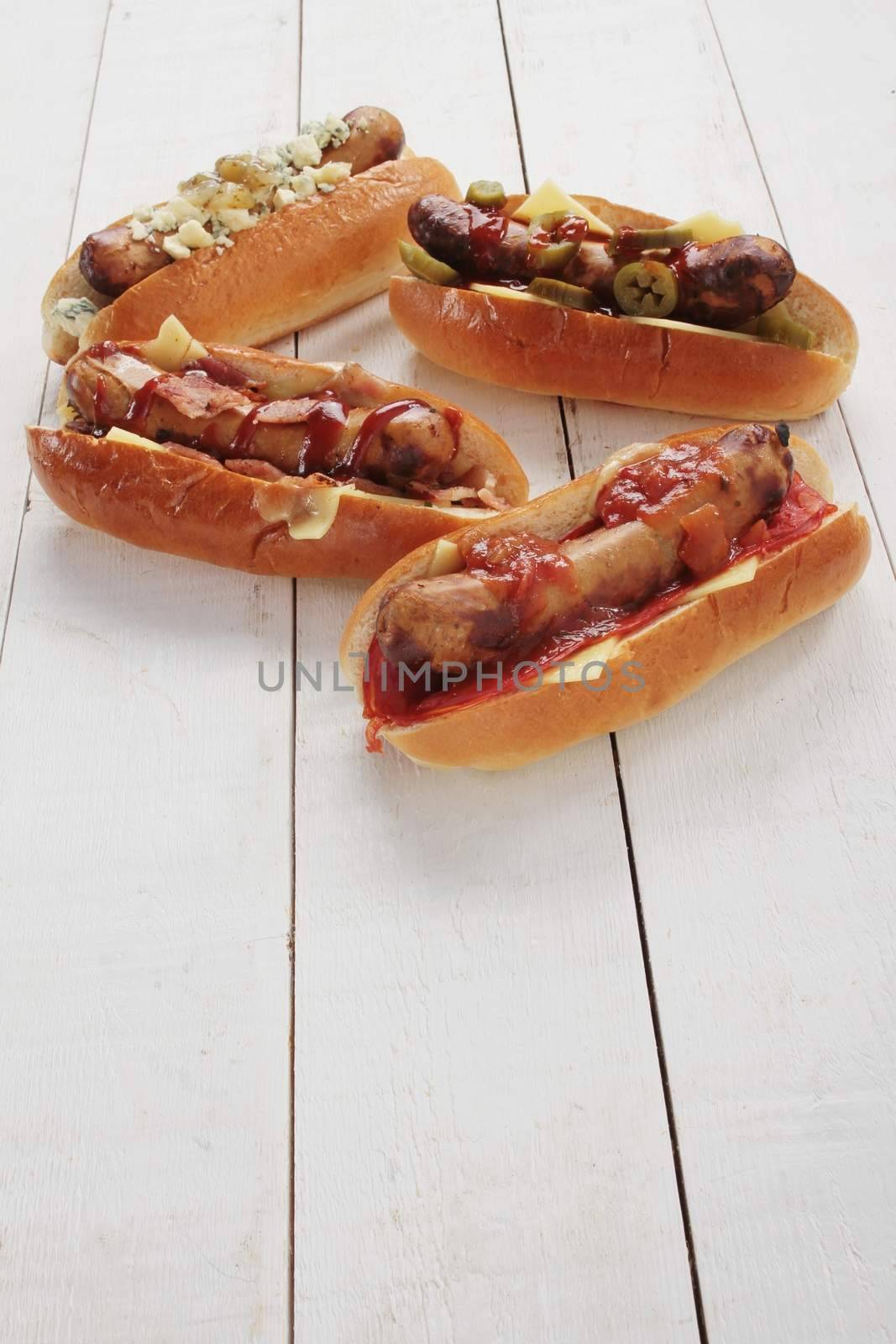 hotdog selection on white boards