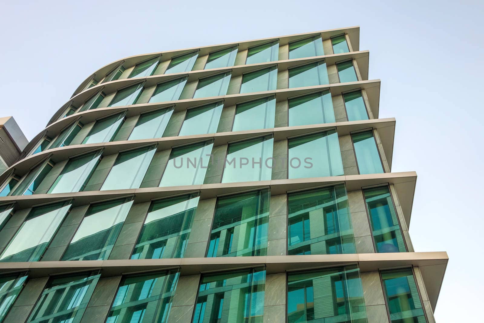 Stuttgart, Germany - November 1, 2015: Detail of a modern office building in the urban city district Europaviertel near the main railway station.