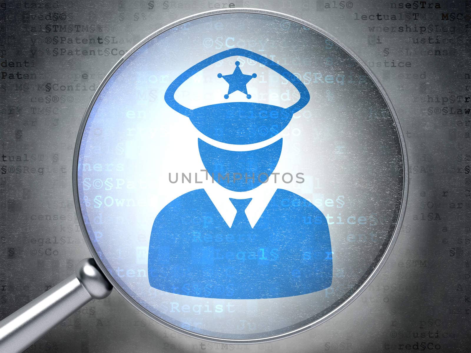 Law concept: magnifying optical glass with Police icon on digital background