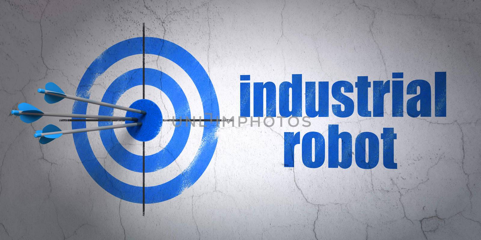 Industry concept: target and Industrial Robot on wall background by maxkabakov
