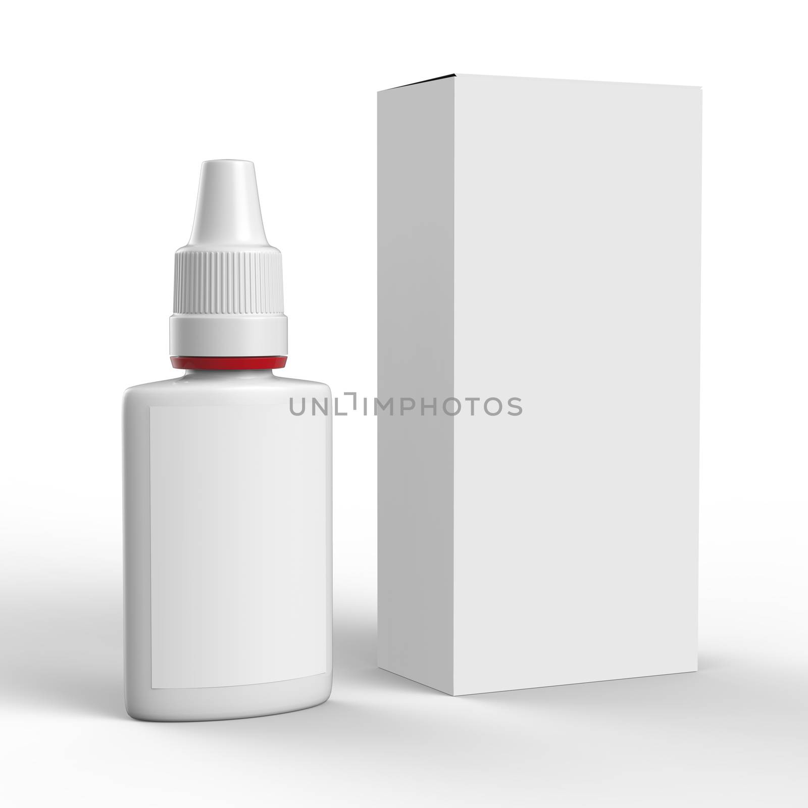 Clean mockup of nasal spray bottle and box isolated on white background. Ready For Your Design.
