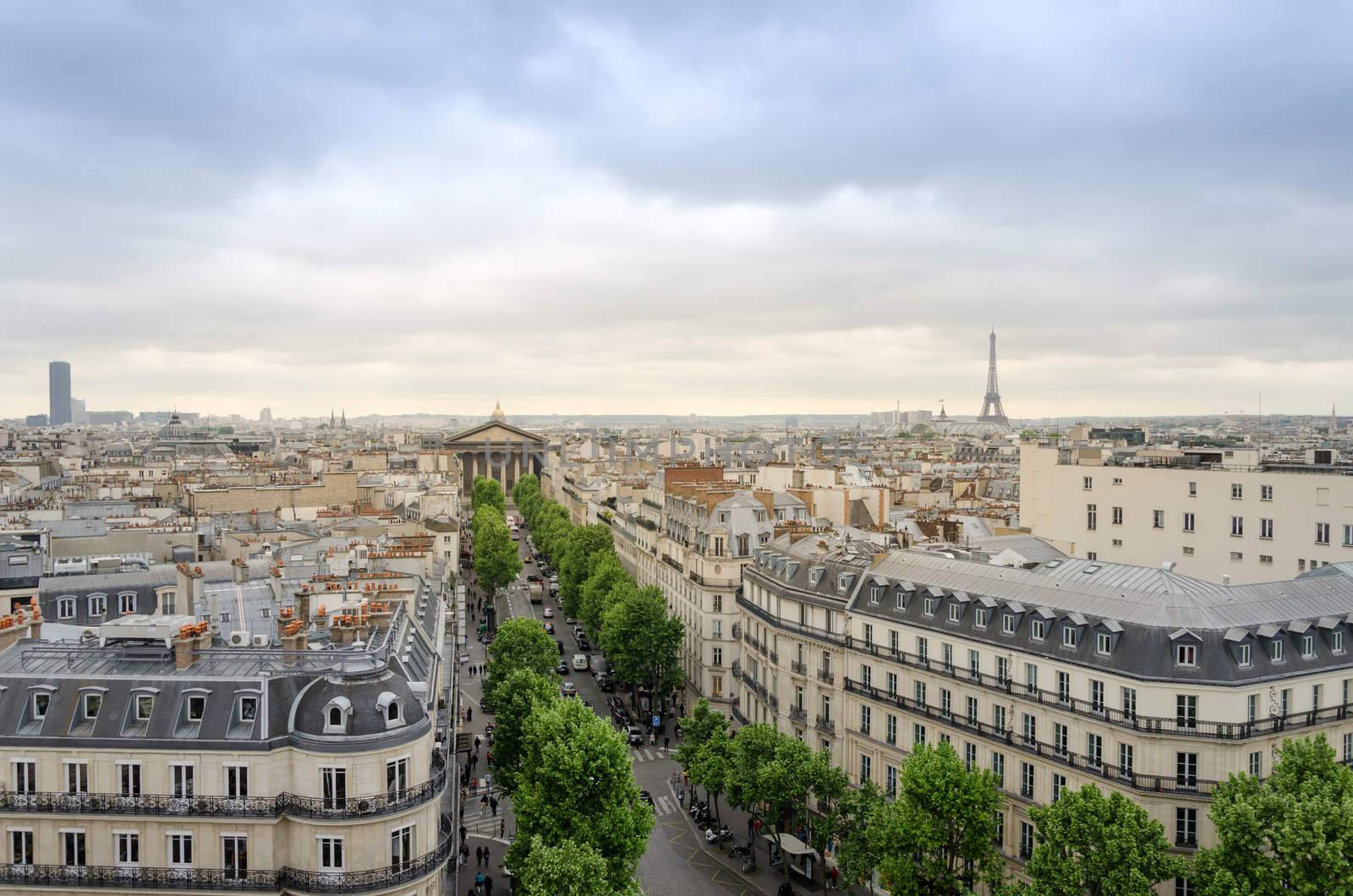 Paris Skyline with Madeleine Church and Eiffel Tower, France