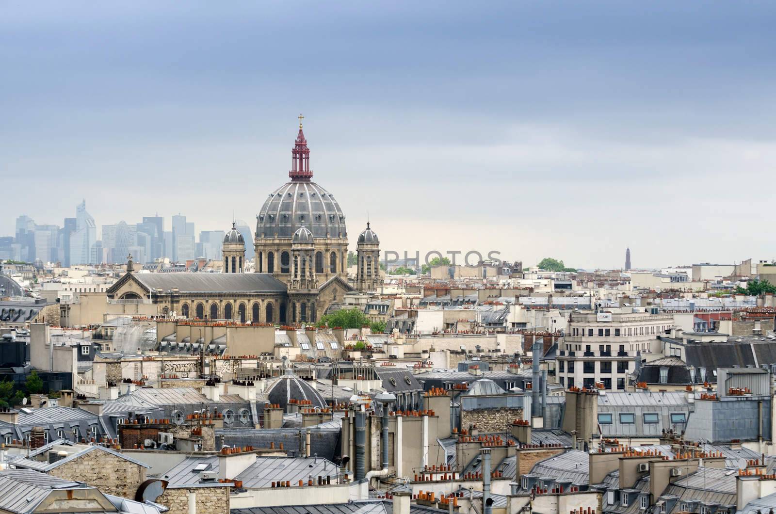 Saint-Augustin Church with La Defense in The Background by siraanamwong