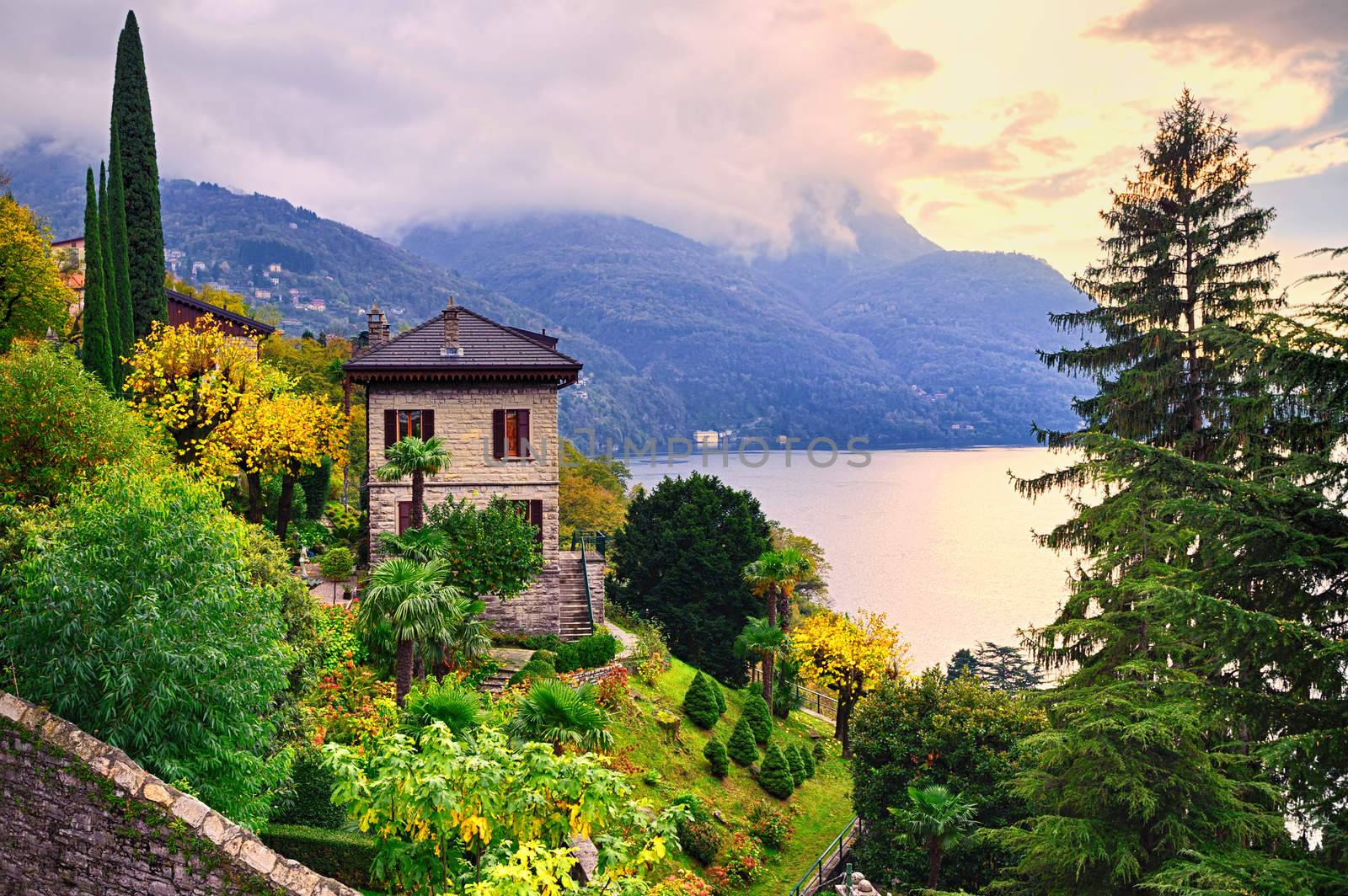 Luxury villa and garden on Como Lake by Milan, Italy  by GlobePhotos