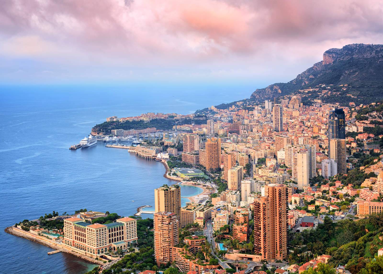 View of Principality of Monaco at sunrise