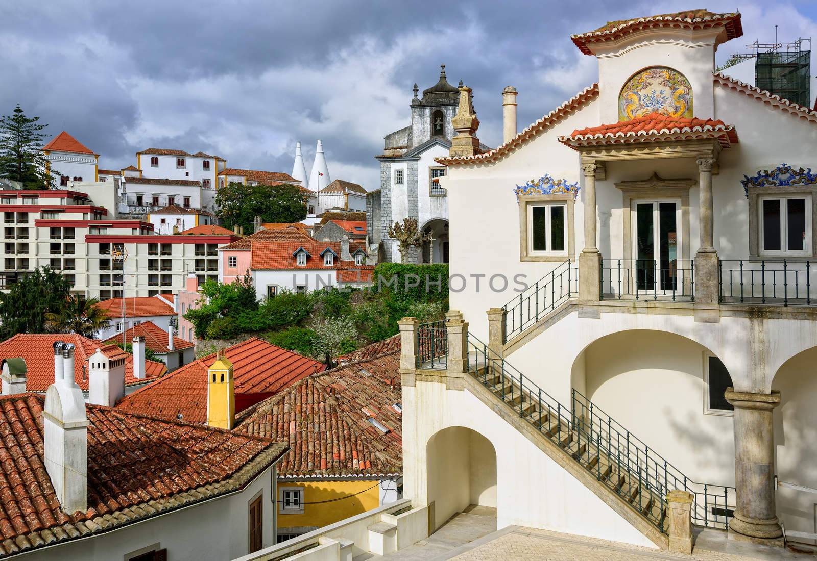 Sintra town, Portugal, the National Palace in background by GlobePhotos