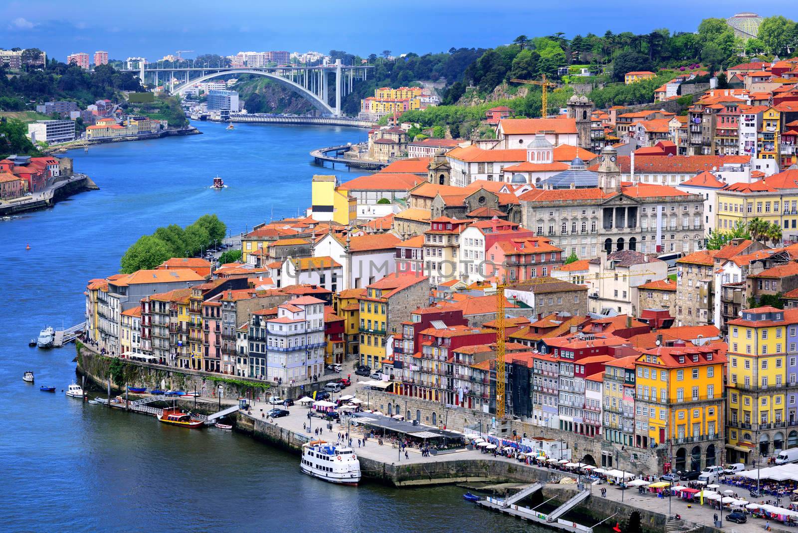 Ribeira, the old town of Porto, and the river Douro, Portugal by GlobePhotos