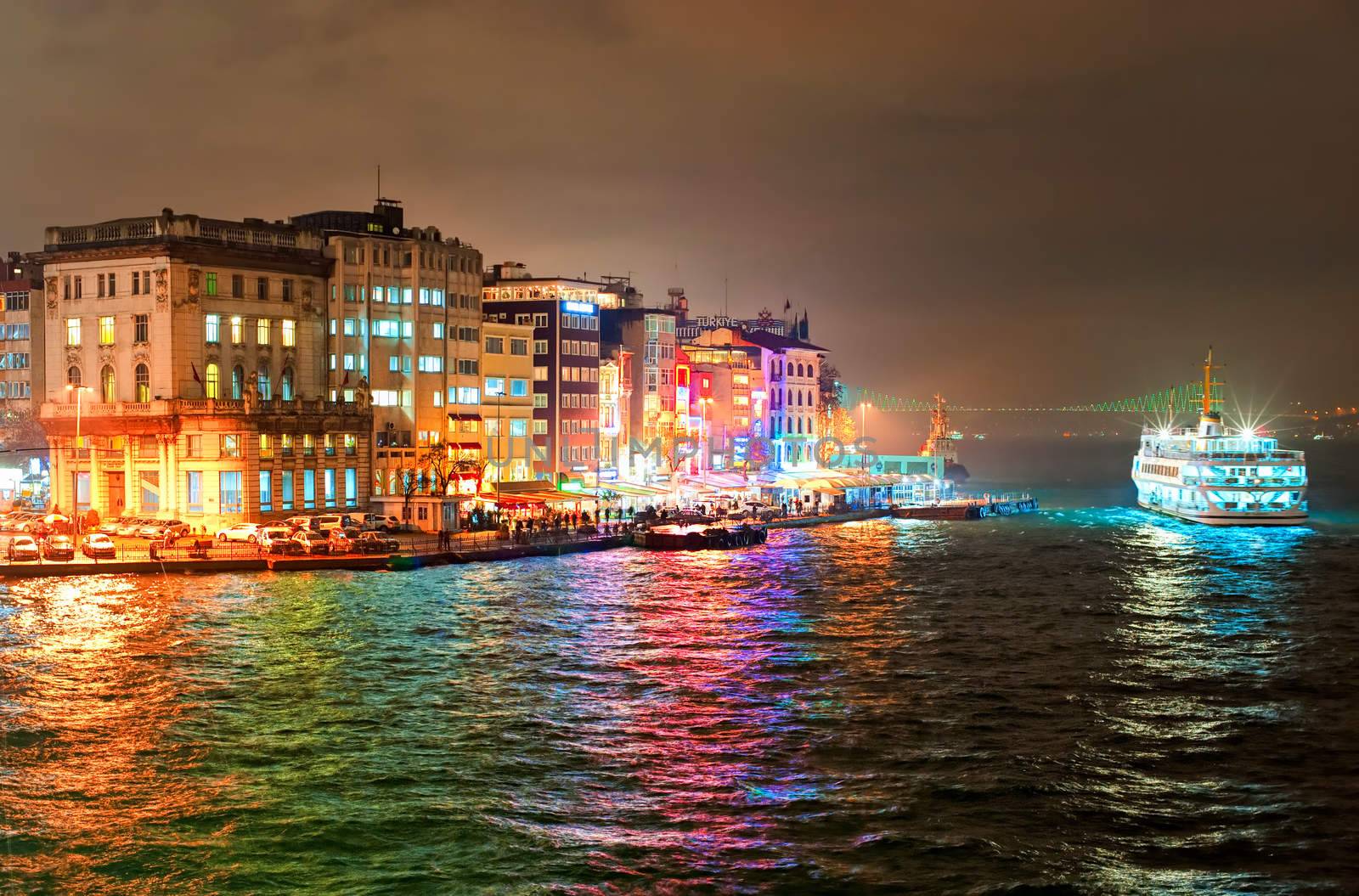 Night view of Galata quarter on Bosporus in Istanbul, Turkey