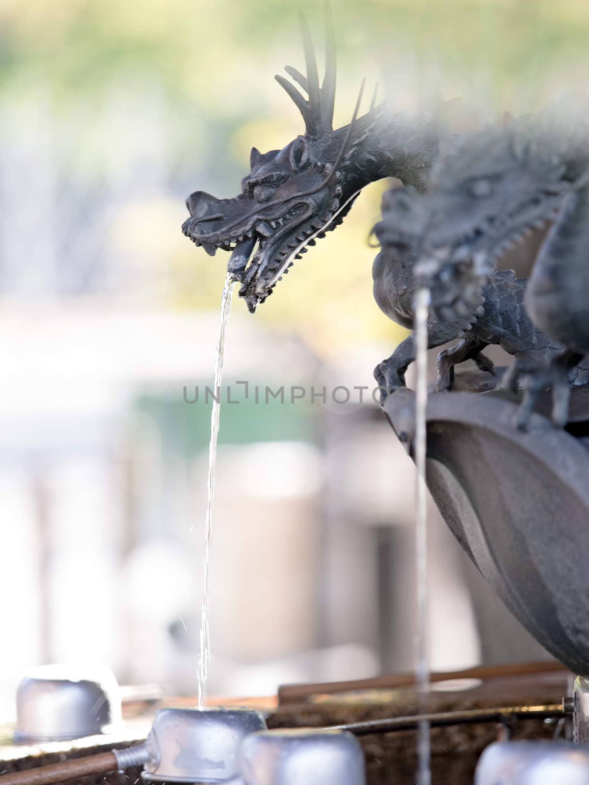 close up of japanese shinto shrine cleansing fountain