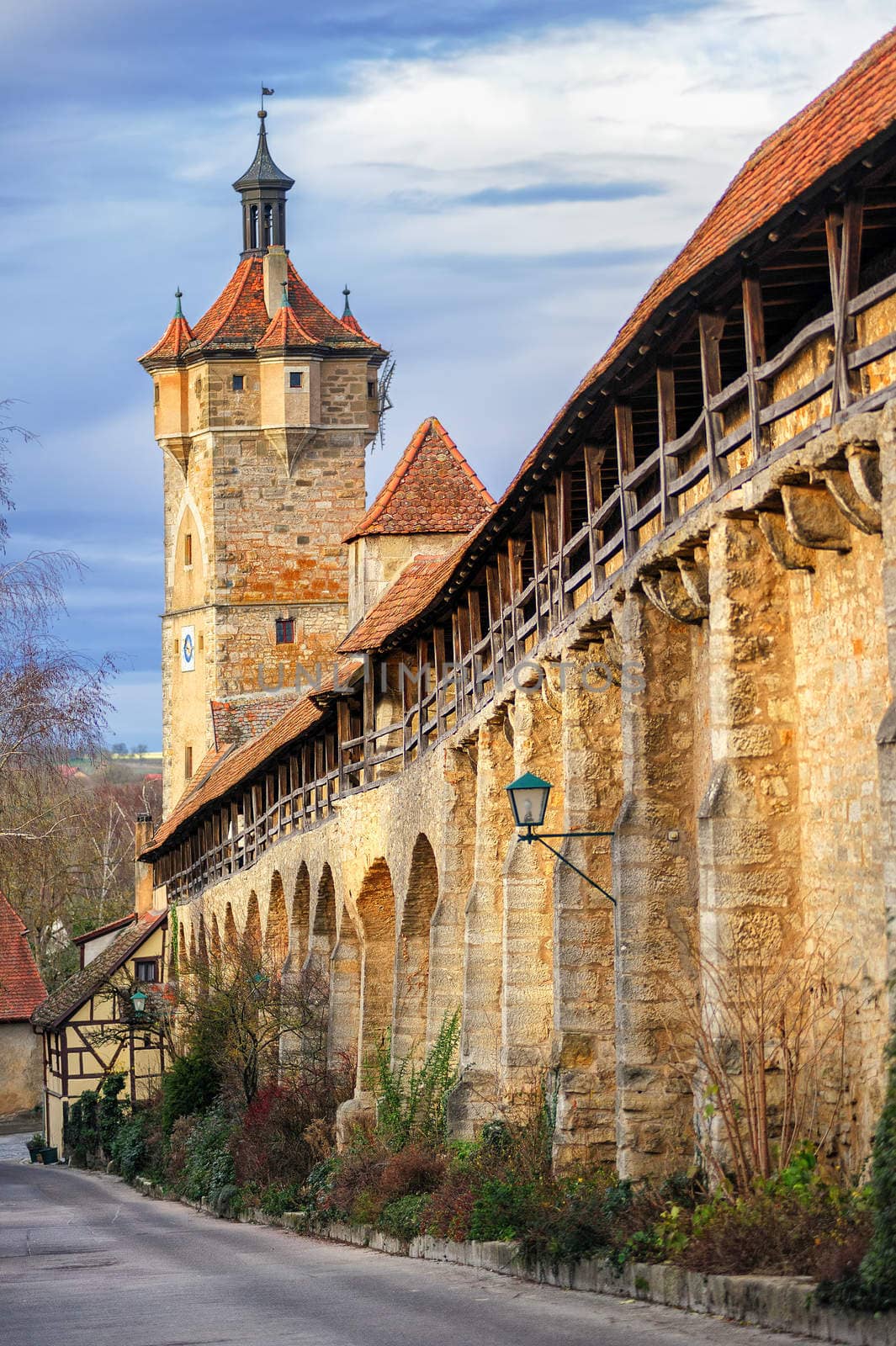 Medieval city wall in Rothenburg ob der Tauber, Germany by GlobePhotos